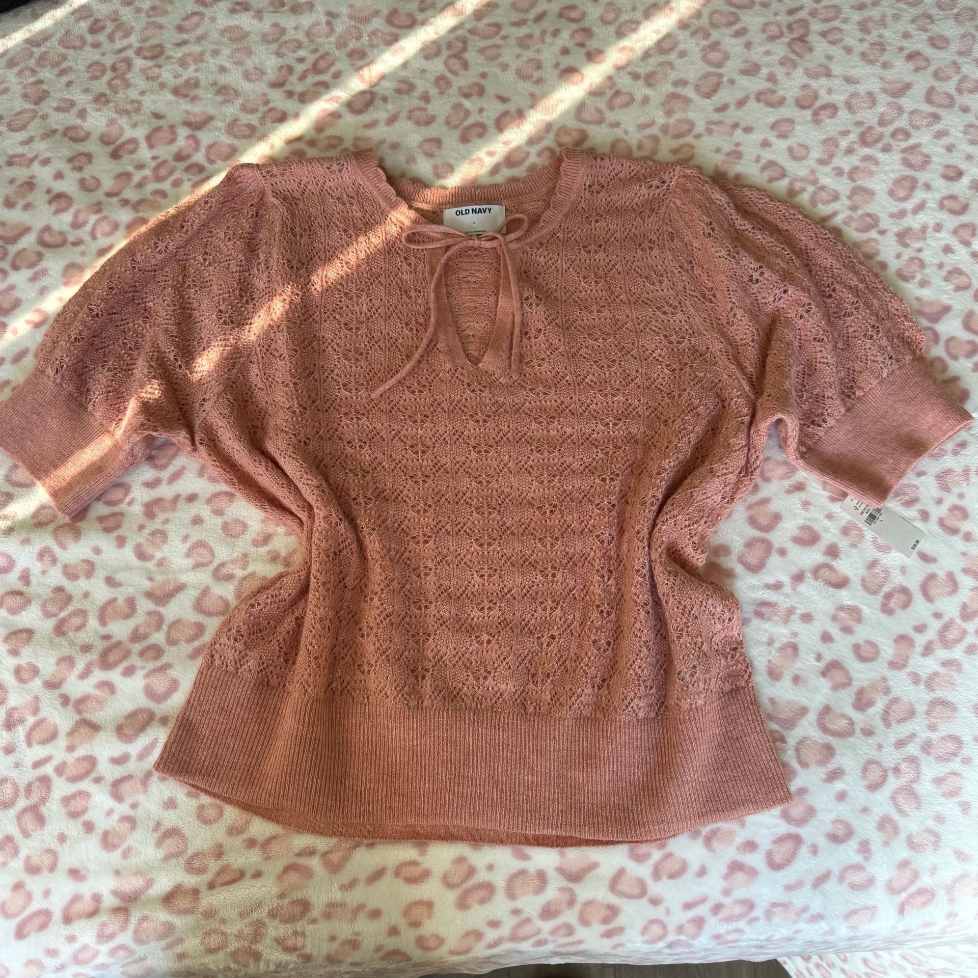 Old Navy Wool-Blend Puff-Sleeve Tie-Neck Sweater Size L 2