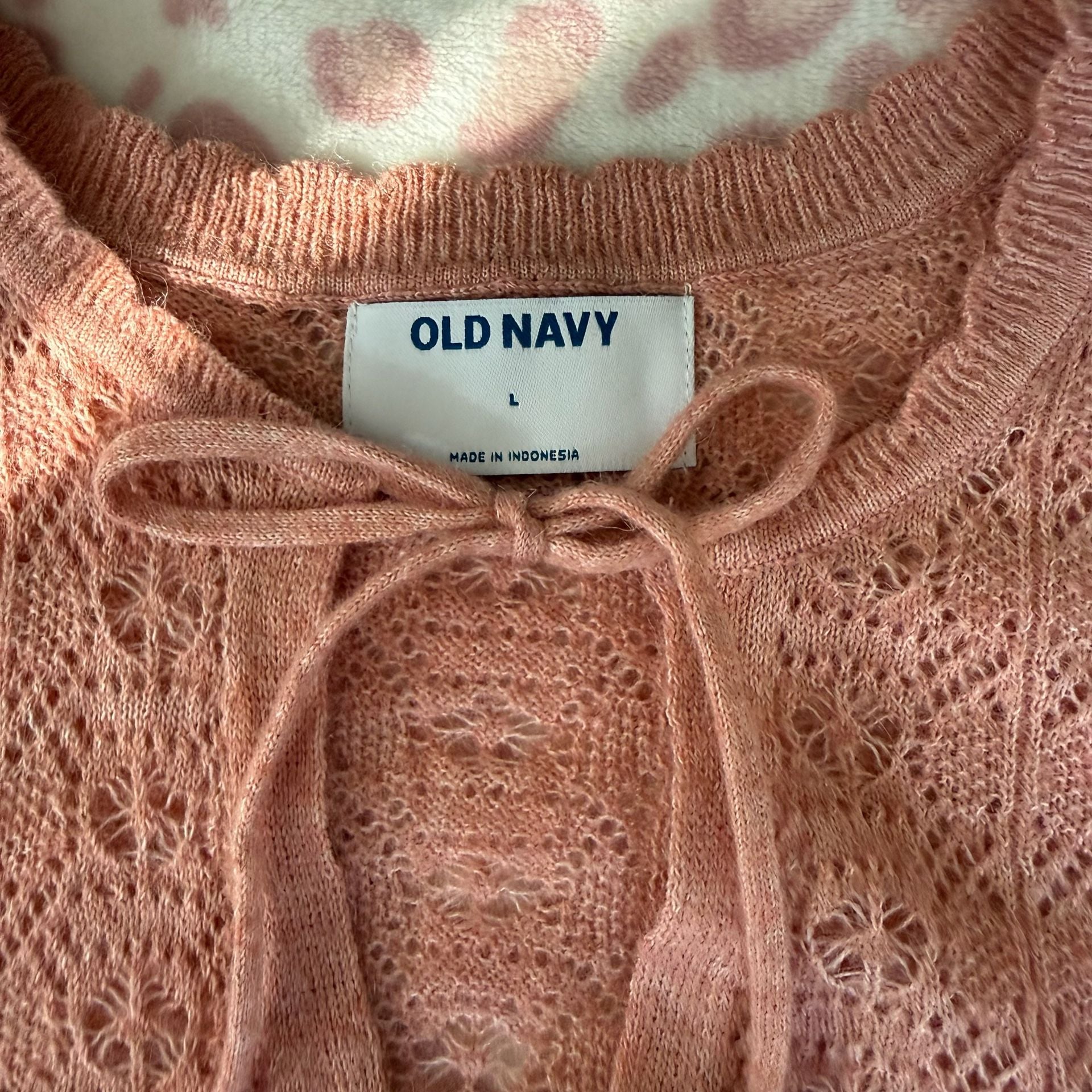 Old Navy Wool-Blend Puff-Sleeve Tie-Neck Sweater Size L 3