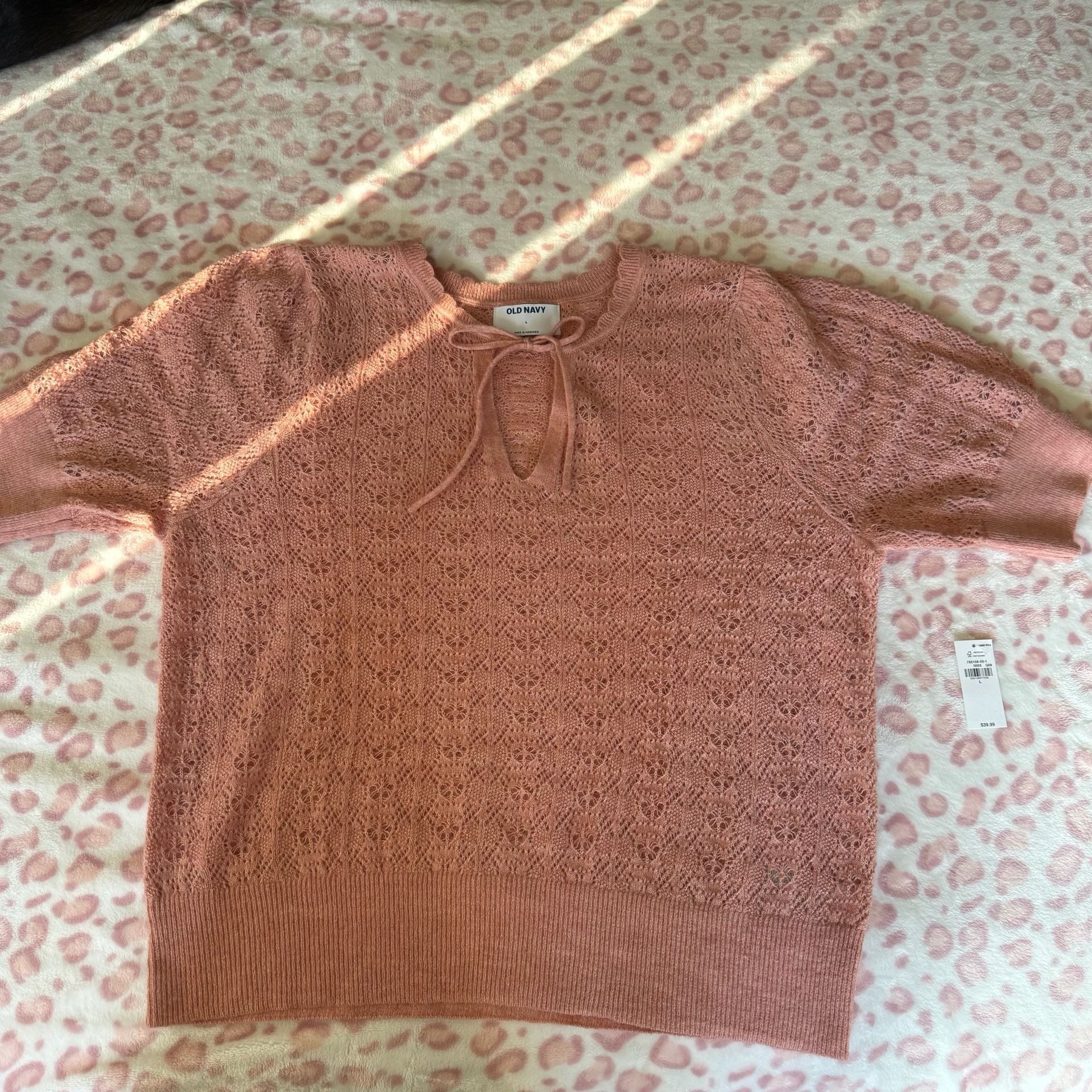 Old Navy Wool-Blend Puff-Sleeve Tie-Neck Sweater Size L 4