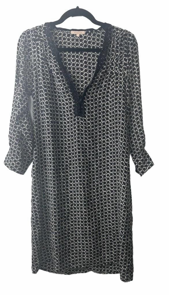 913 Sandro Silk Dress Tunic Size 1 Black And White 2