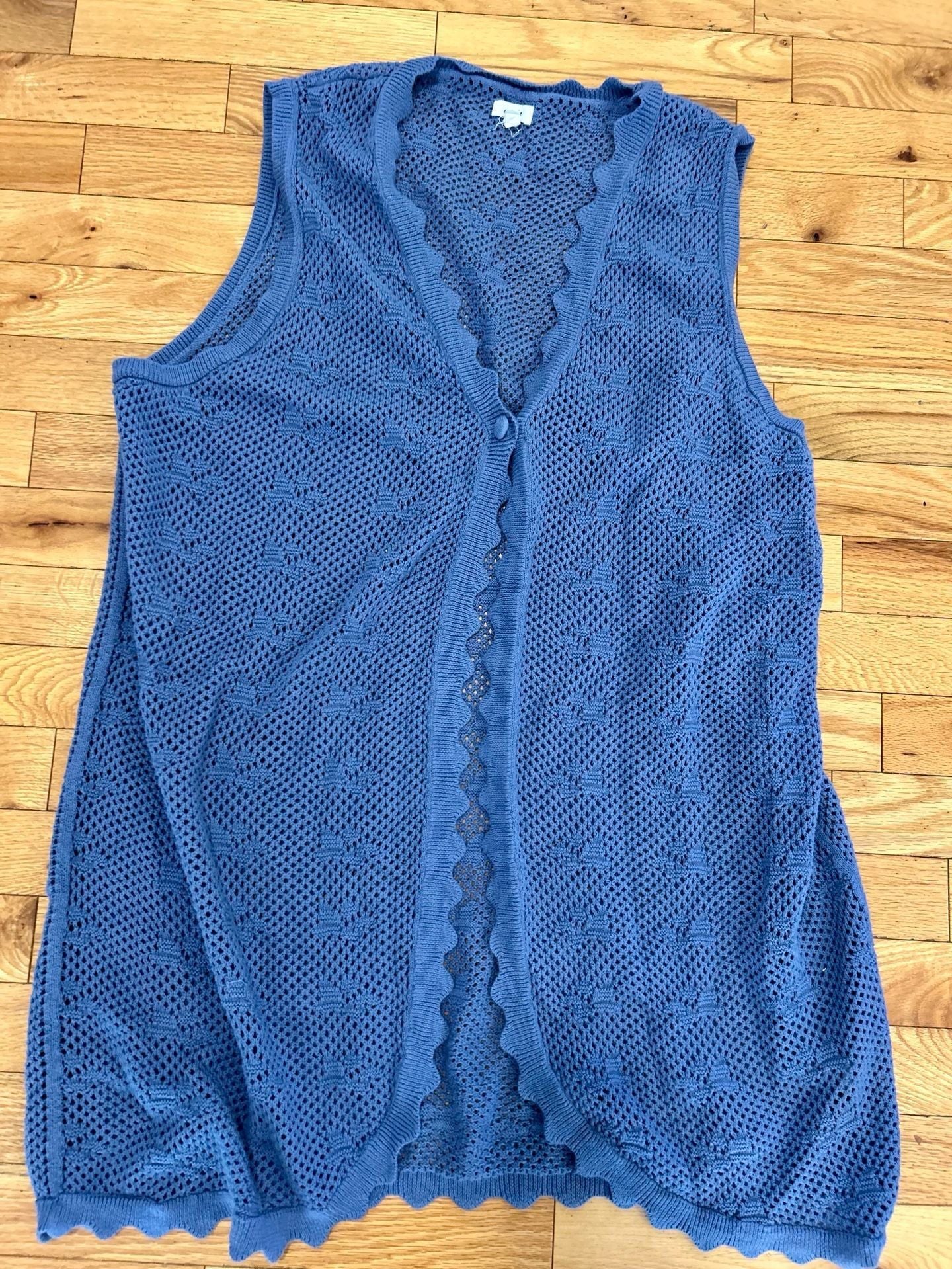 Aerie Blue Crochet Knit Sleeveless Cardigan M/M 1