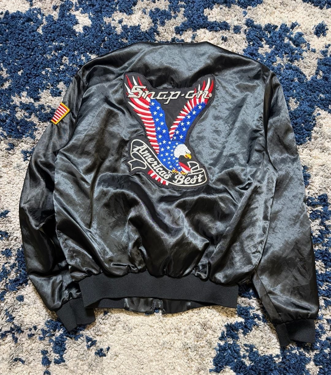 Swingster Snap-On Satin Bomber Jacket Size M America's Best Eagle Patches 3