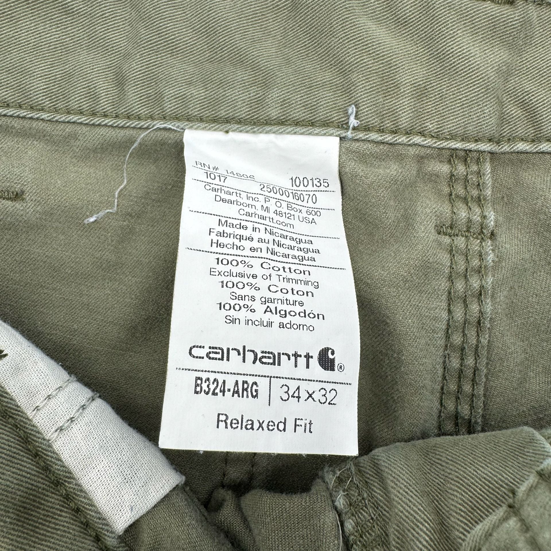Carhartt B324-ARG Relaxed Fit Work Pants Size 34x32 Heavy Distressed Green 3