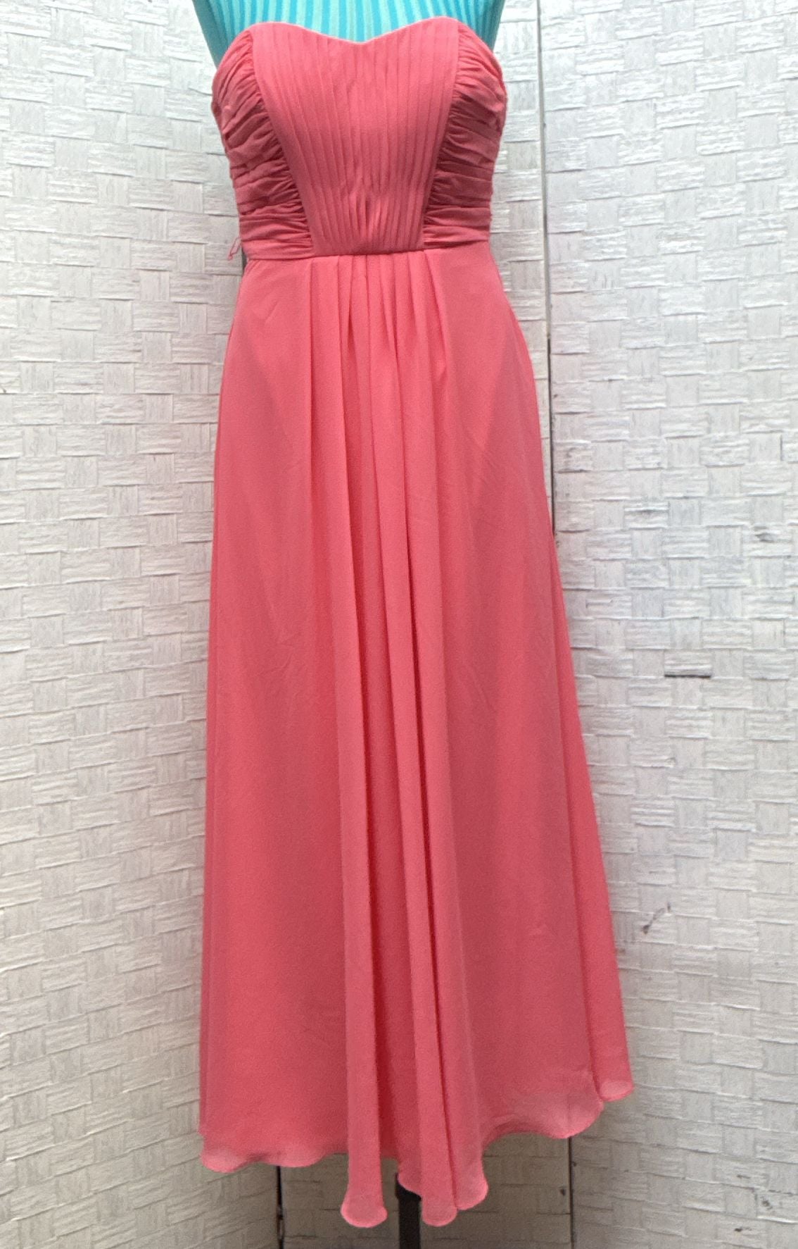 Bill Levkoff Long Chiffon Dress Size 6 Coral Pleated 2