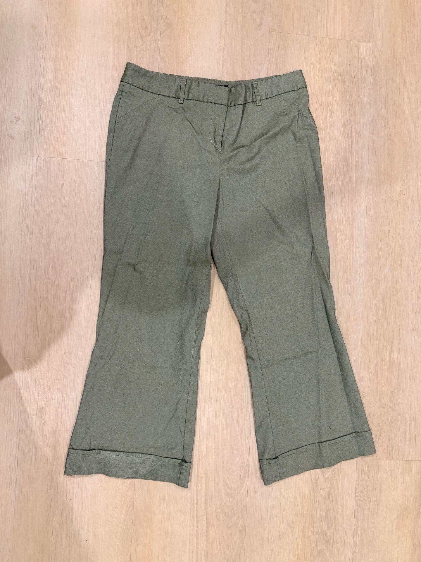Bisou Bisou Michele Bohbot Pants Size 10 Green Twill Cropped 2