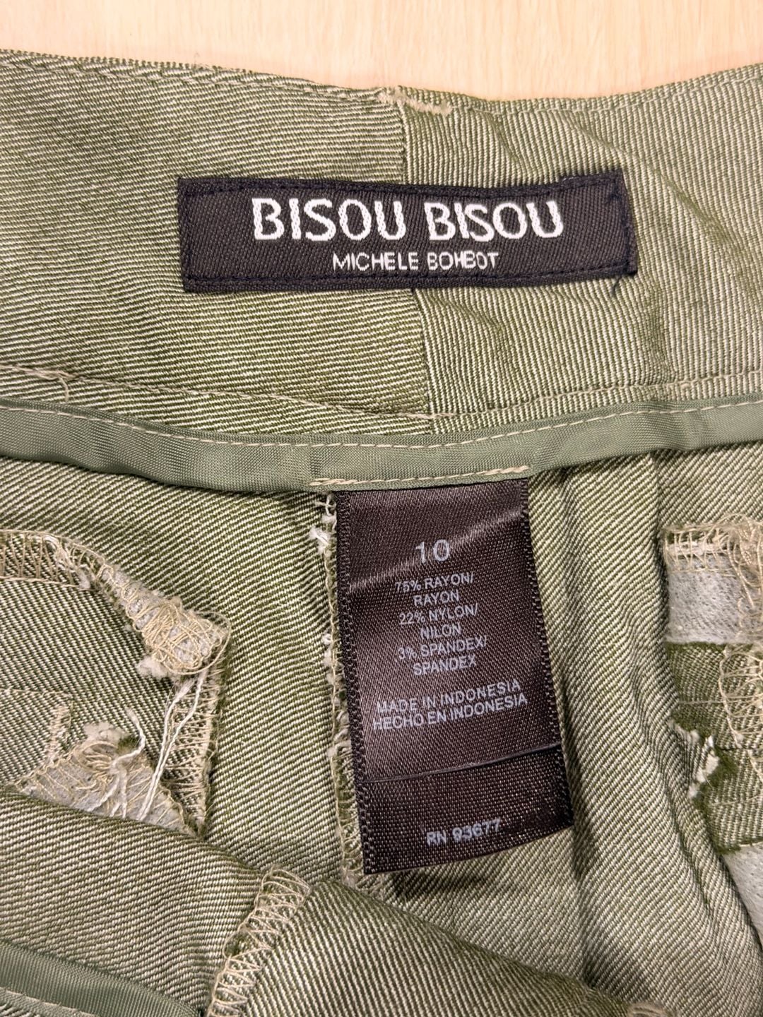 Bisou Bisou Michele Bohbot Pants Size 10 Green Twill Cropped 5