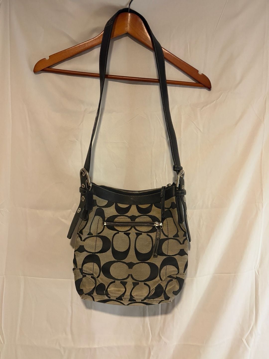 Coach Signature Hampton Black Jacquard Leather Trim Crossbody Bag 5