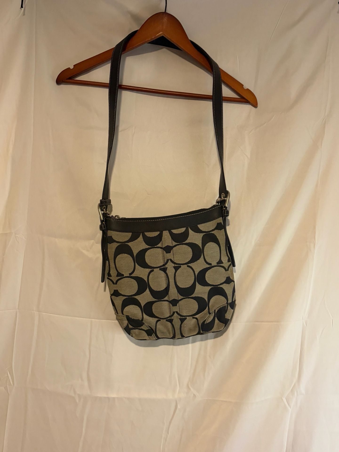 Coach Signature Hampton Black Jacquard Leather Trim Crossbody Bag 6
