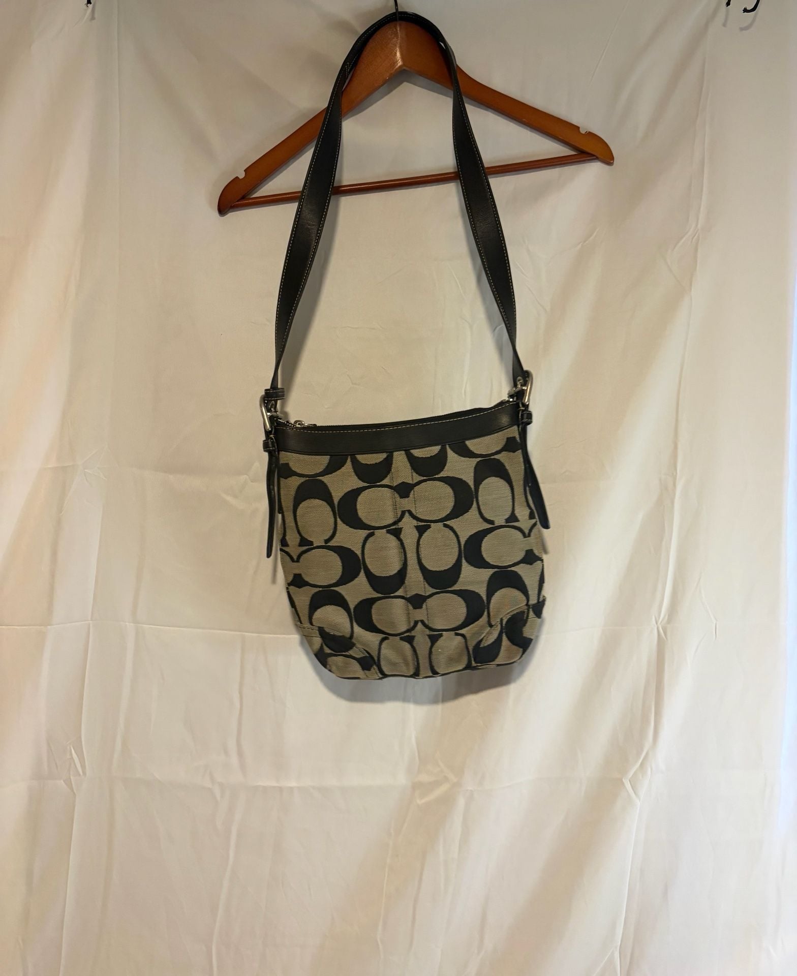 Coach Signature Hampton Black Jacquard Leather Trim Crossbody Bag 7