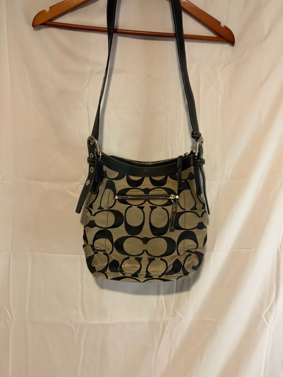 Coach Signature Hampton Black Jacquard Leather Trim Crossbody Bag 8