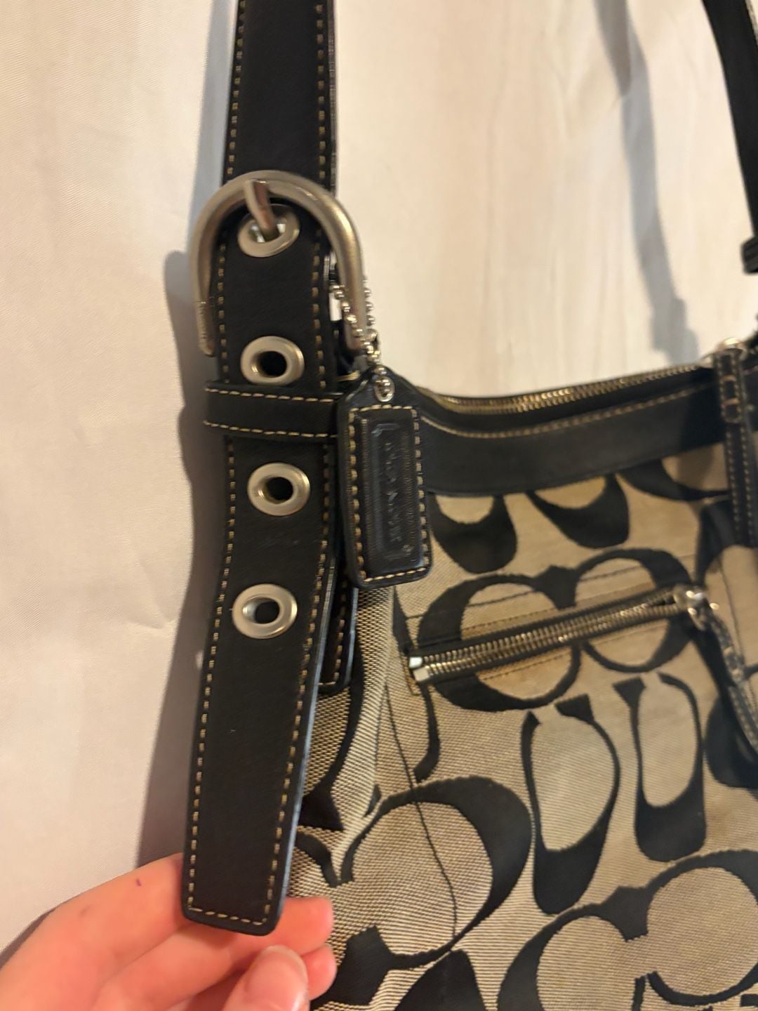 Coach Signature Hampton Black Jacquard Leather Trim Crossbody Bag 11