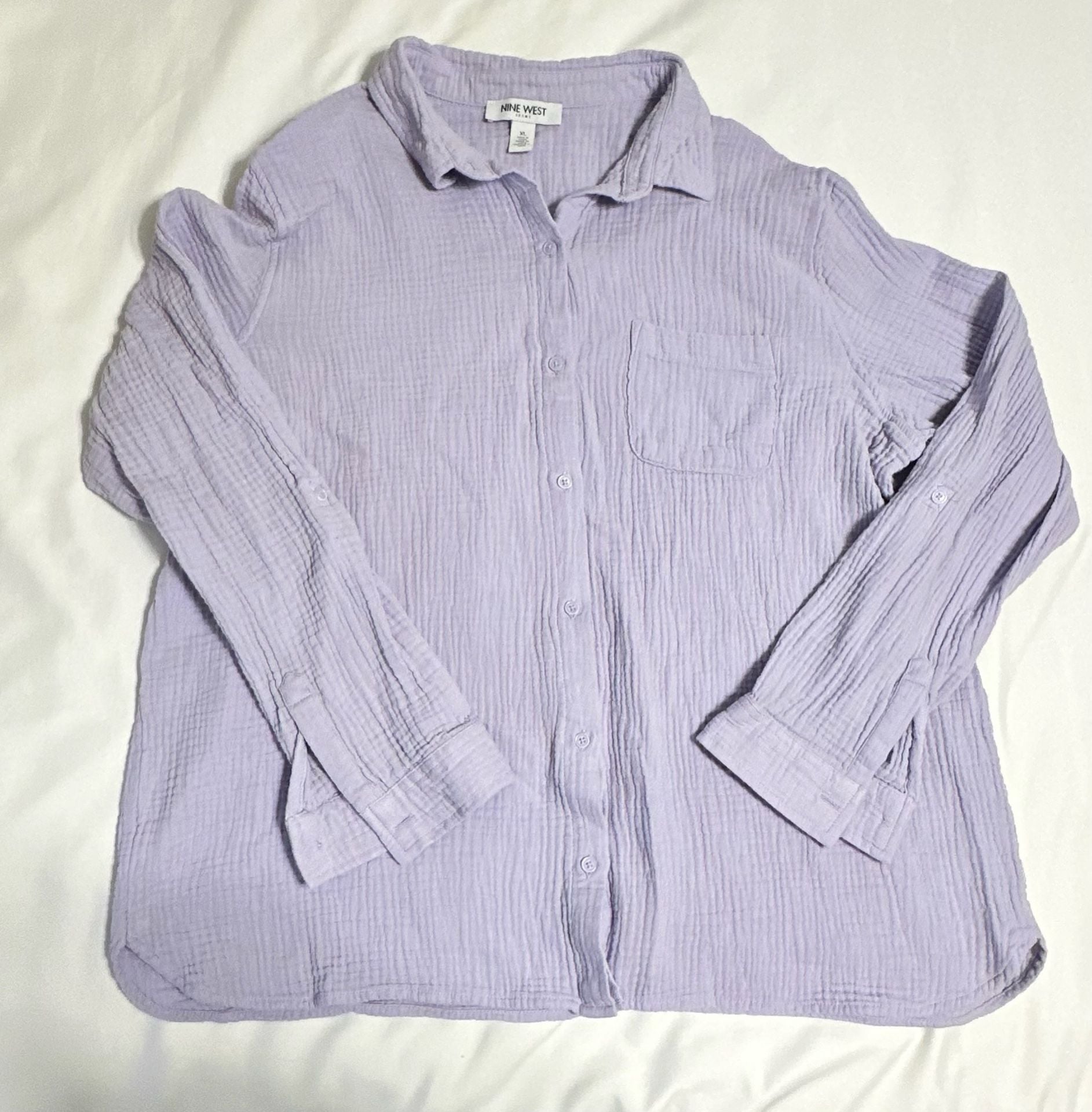 Nine West Double Gauze Button Up Shirt Size XL Lavender 2
