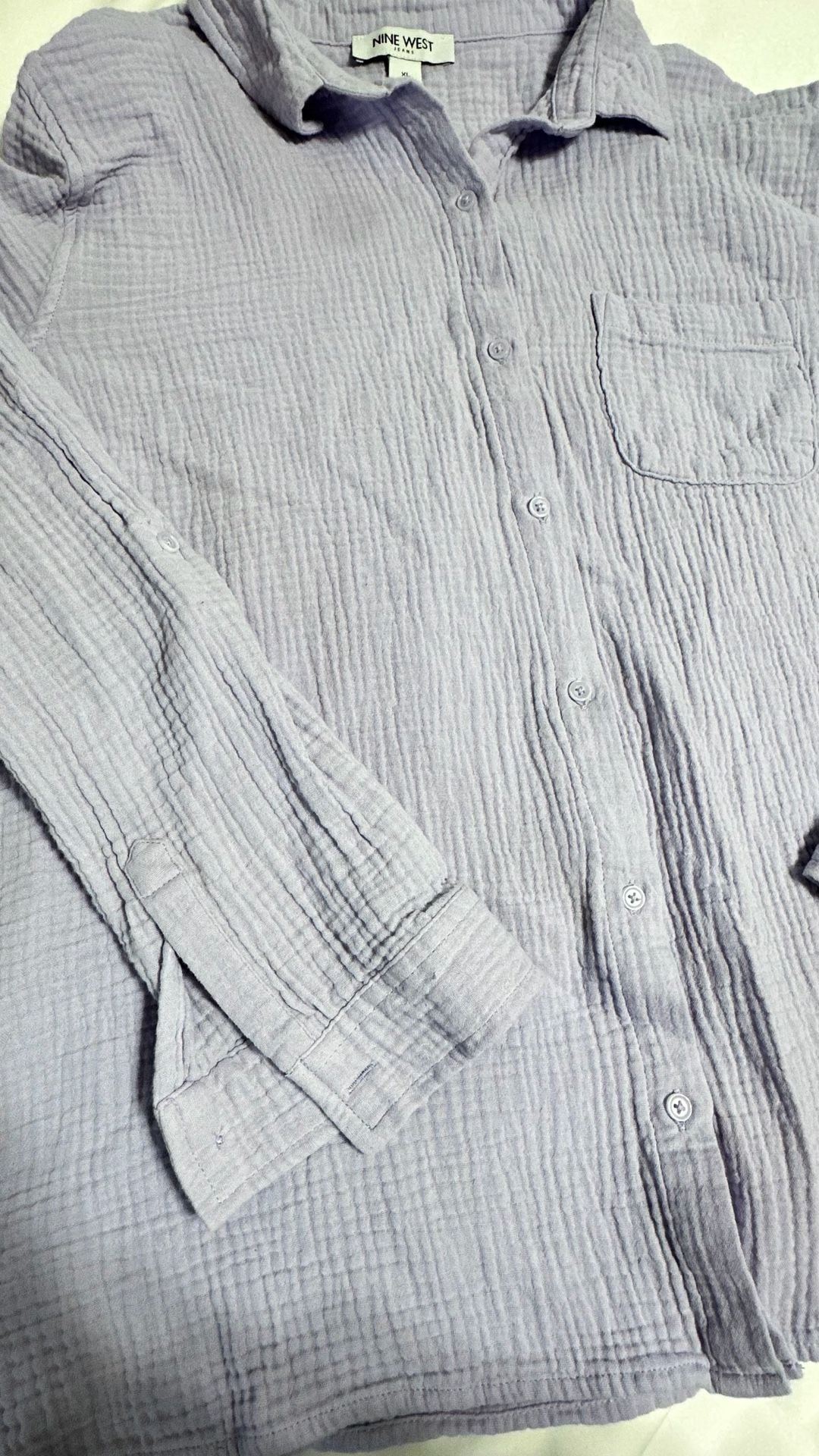 Nine West Double Gauze Button Up Shirt Size XL Lavender 3