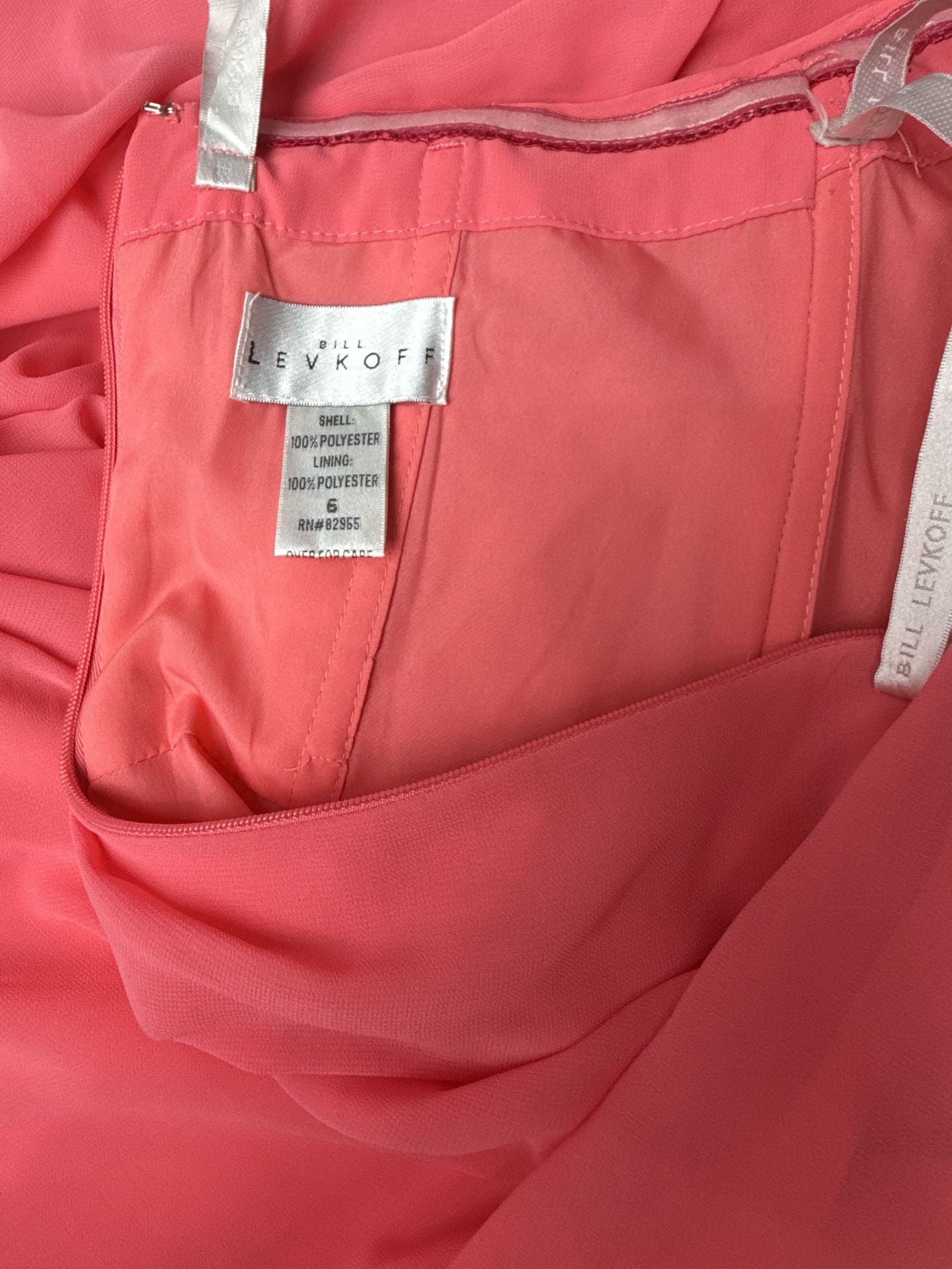 Bill Levkoff Long Chiffon Dress Size 6 Coral Pleated 4