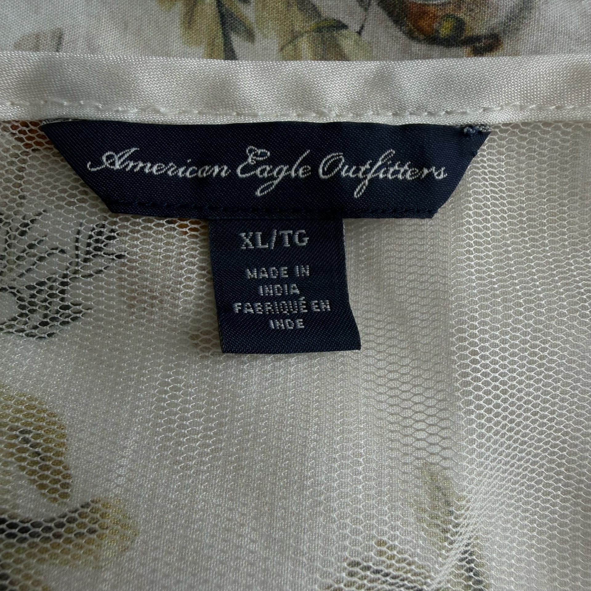 American Eagle Outfitters Sheer Mesh Tank Top Size XL/TG White Floral 4