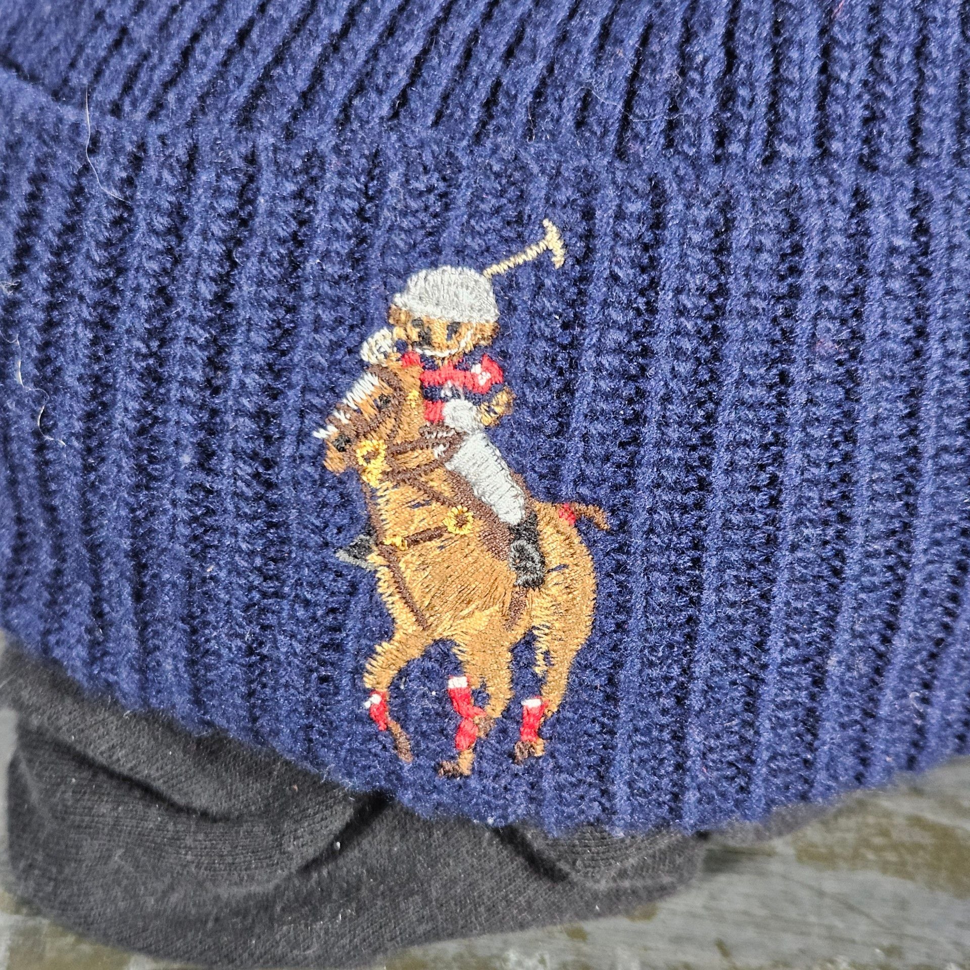 Polo Ralph Lauren Riding Bear Beanie O/S Navy Blue Ribbed Hat 3