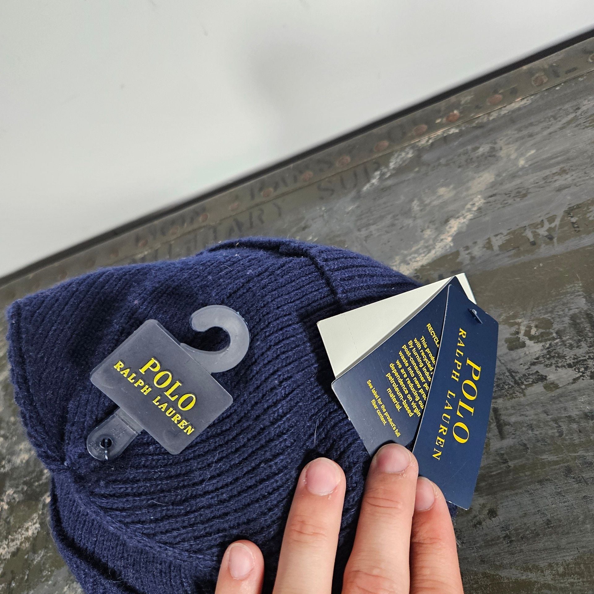 Polo Ralph Lauren Riding Bear Beanie O/S Navy Blue Ribbed Hat 4