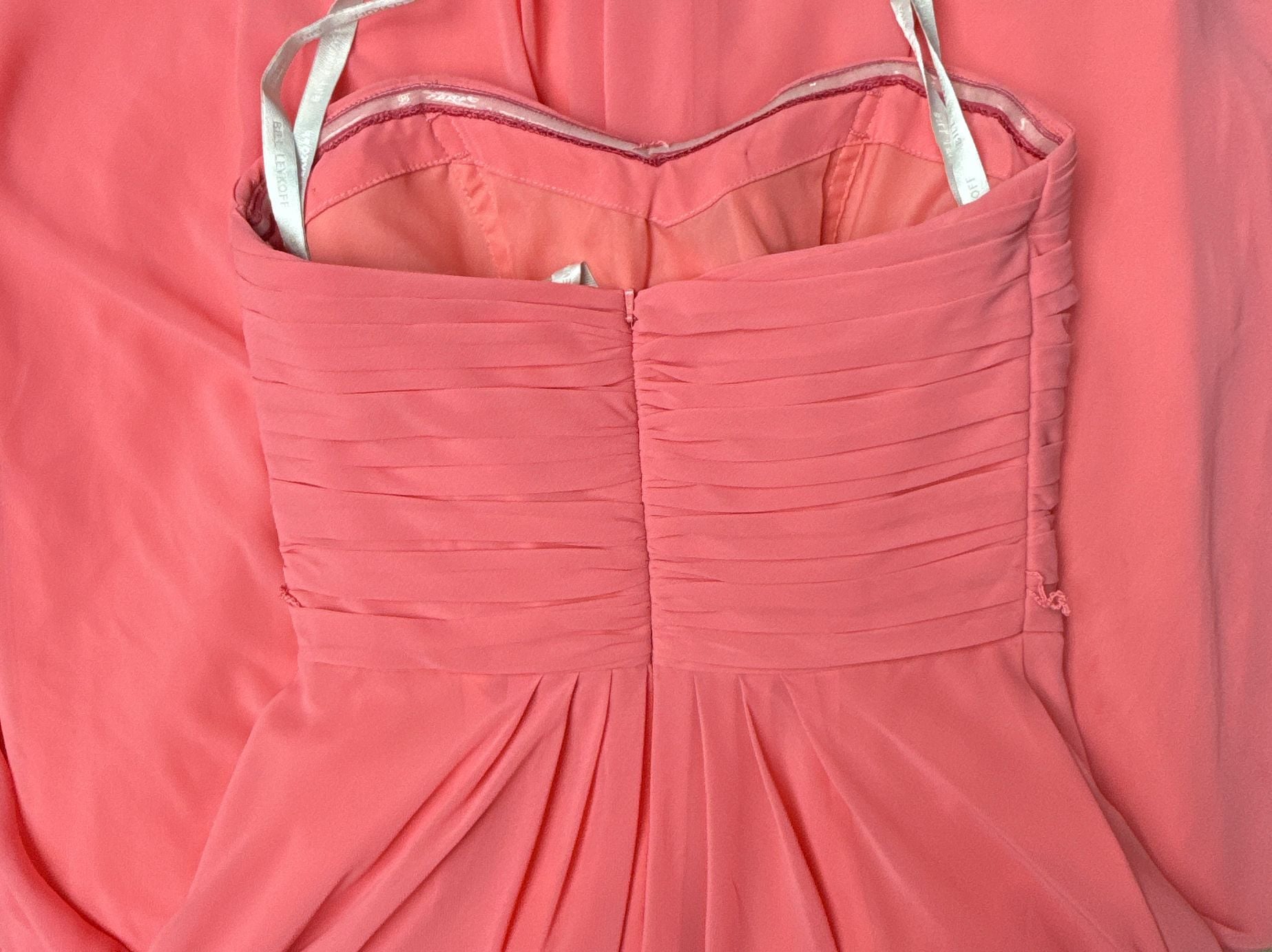 Bill Levkoff Long Chiffon Dress Size 6 Coral Pleated 5