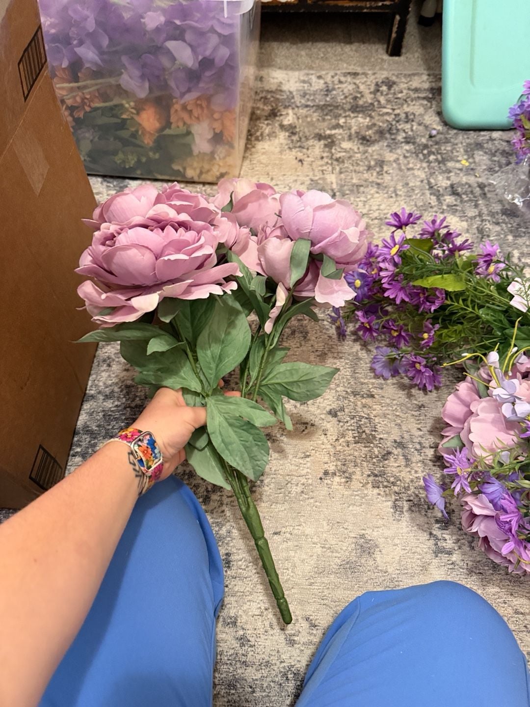 Artificial Purple Flower Lot Peonies Tulips Daisies Wisteria Bundle 2