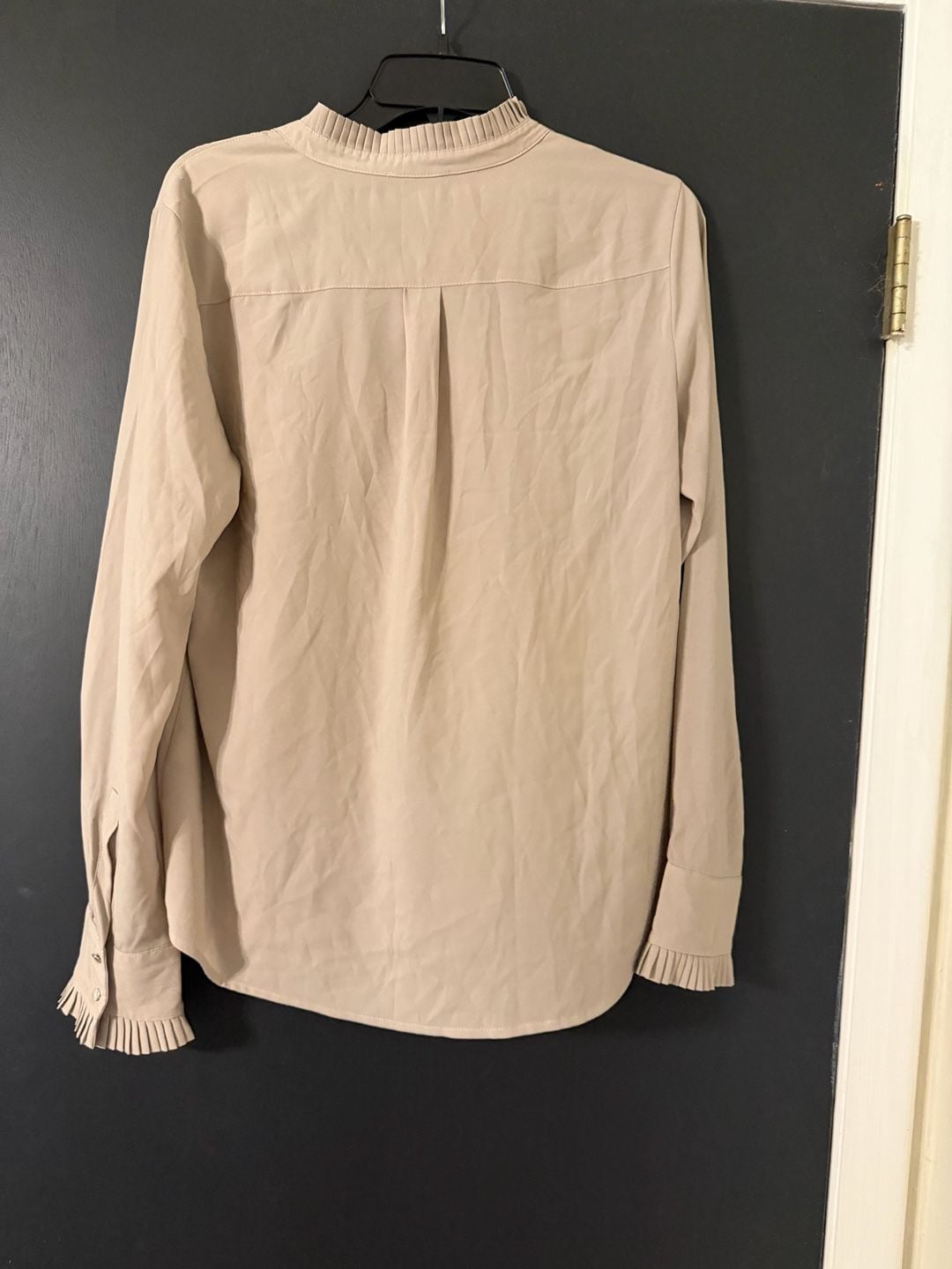 Calvin Klein Blouse Size M Beige Ruffle Collar Long Sleeve Popover 4