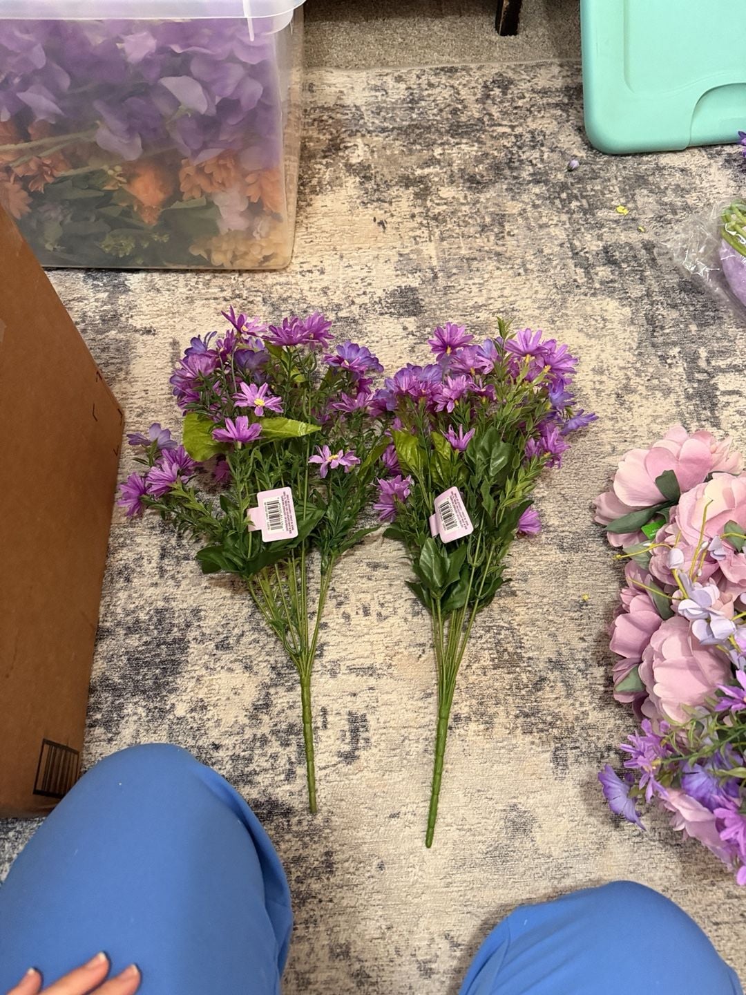 Artificial Purple Flower Lot Peonies Tulips Daisies Wisteria Bundle 4