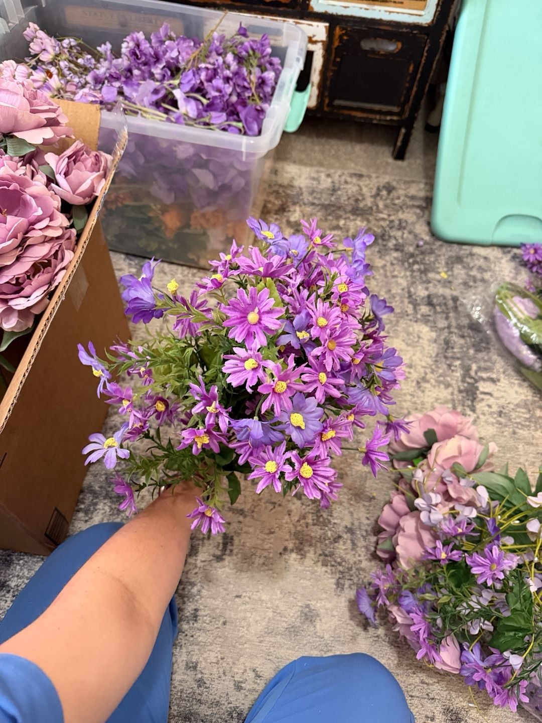 Artificial Purple Flower Lot Peonies Tulips Daisies Wisteria Bundle 5