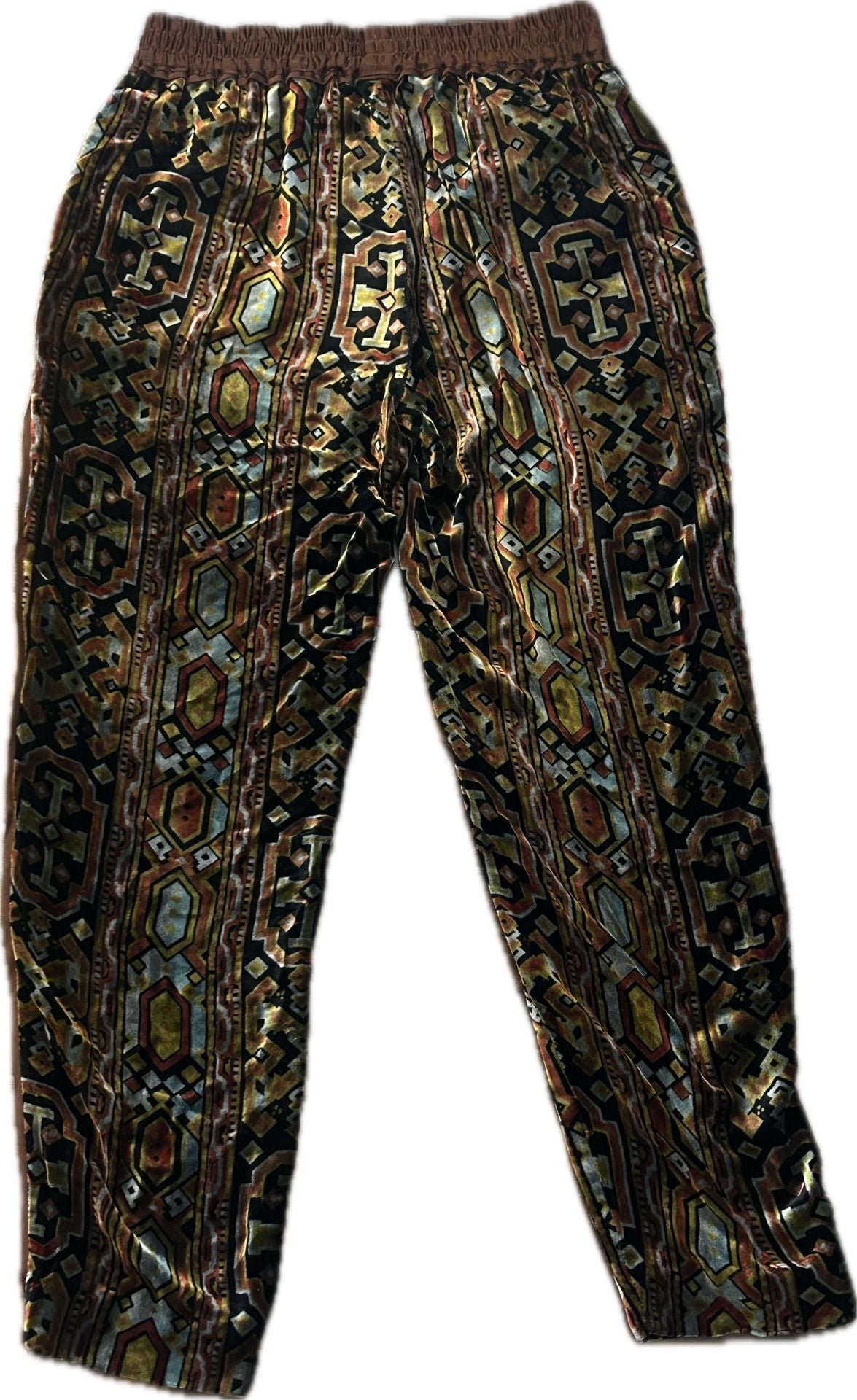 Anthropologie Elevenses Velvet Geometric Print Pants Boho Maximalist XS NWOT 11
