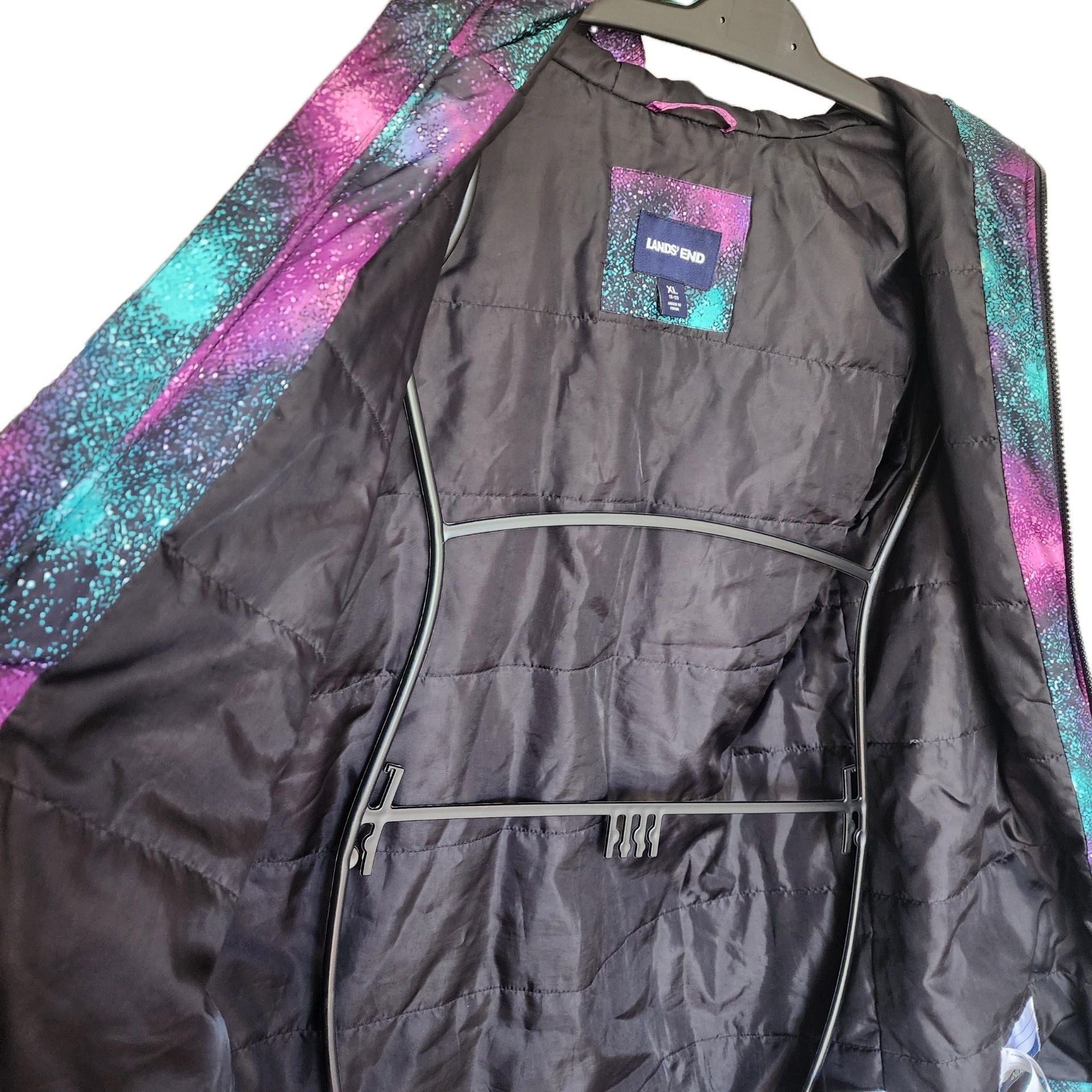 Lands' End Kids Winter Jacket Size XL Galaxy Print Hooded Insulated 7