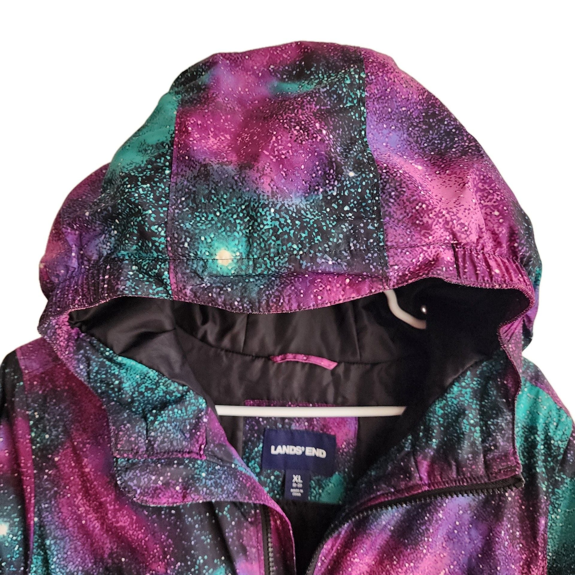Lands' End Kids Winter Jacket Size XL Galaxy Print Hooded Insulated 11