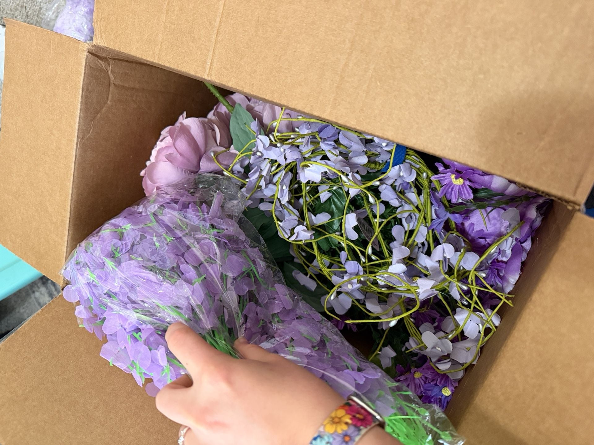 Artificial Purple Flower Lot Peonies Tulips Daisies Wisteria Bundle 8