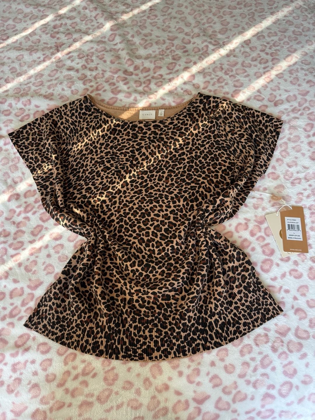Cyrus Leopard Print Sweater Size L Brown New 2