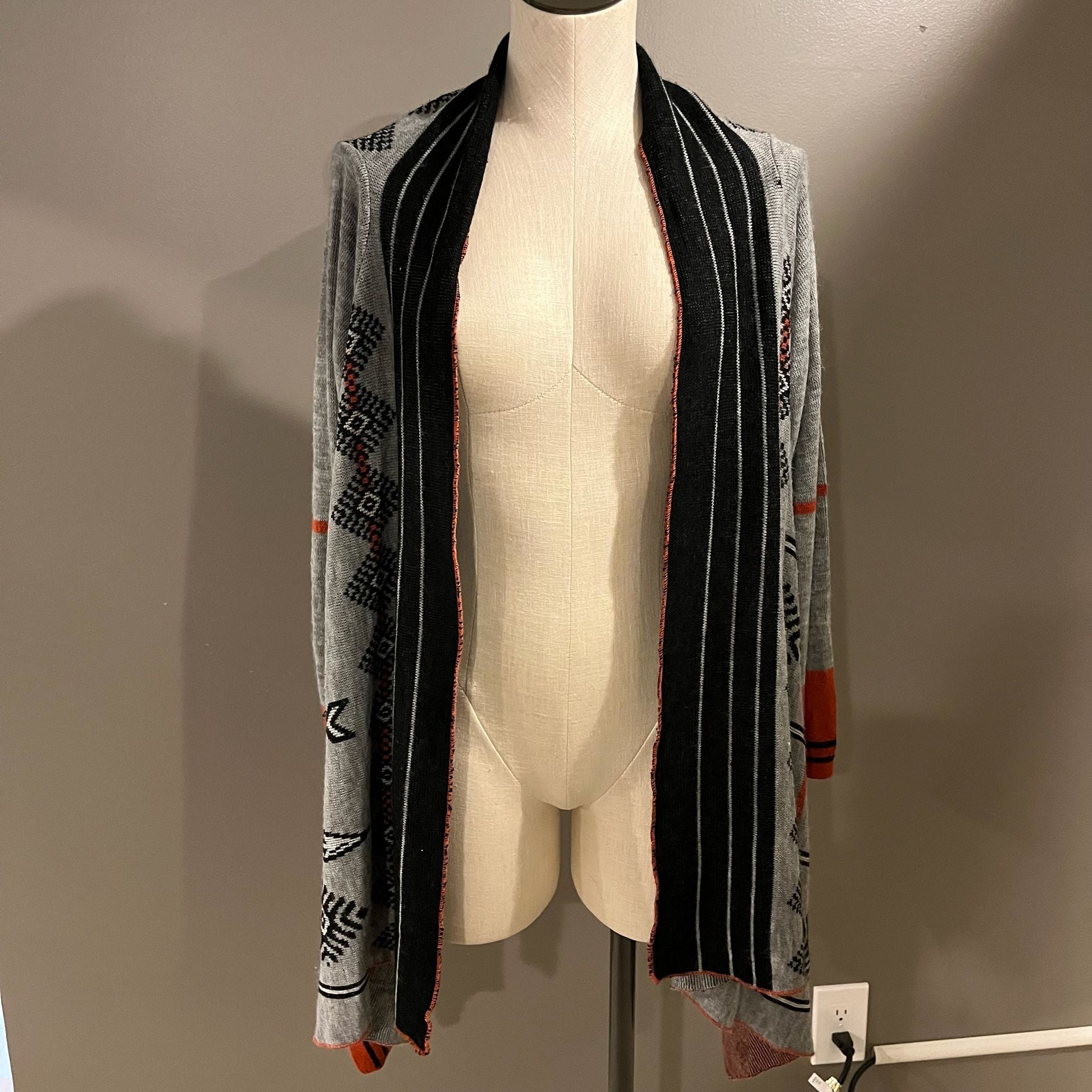 Trillium Cardigan Sweater Size M Aztec Southwestern Open Front Grey 2