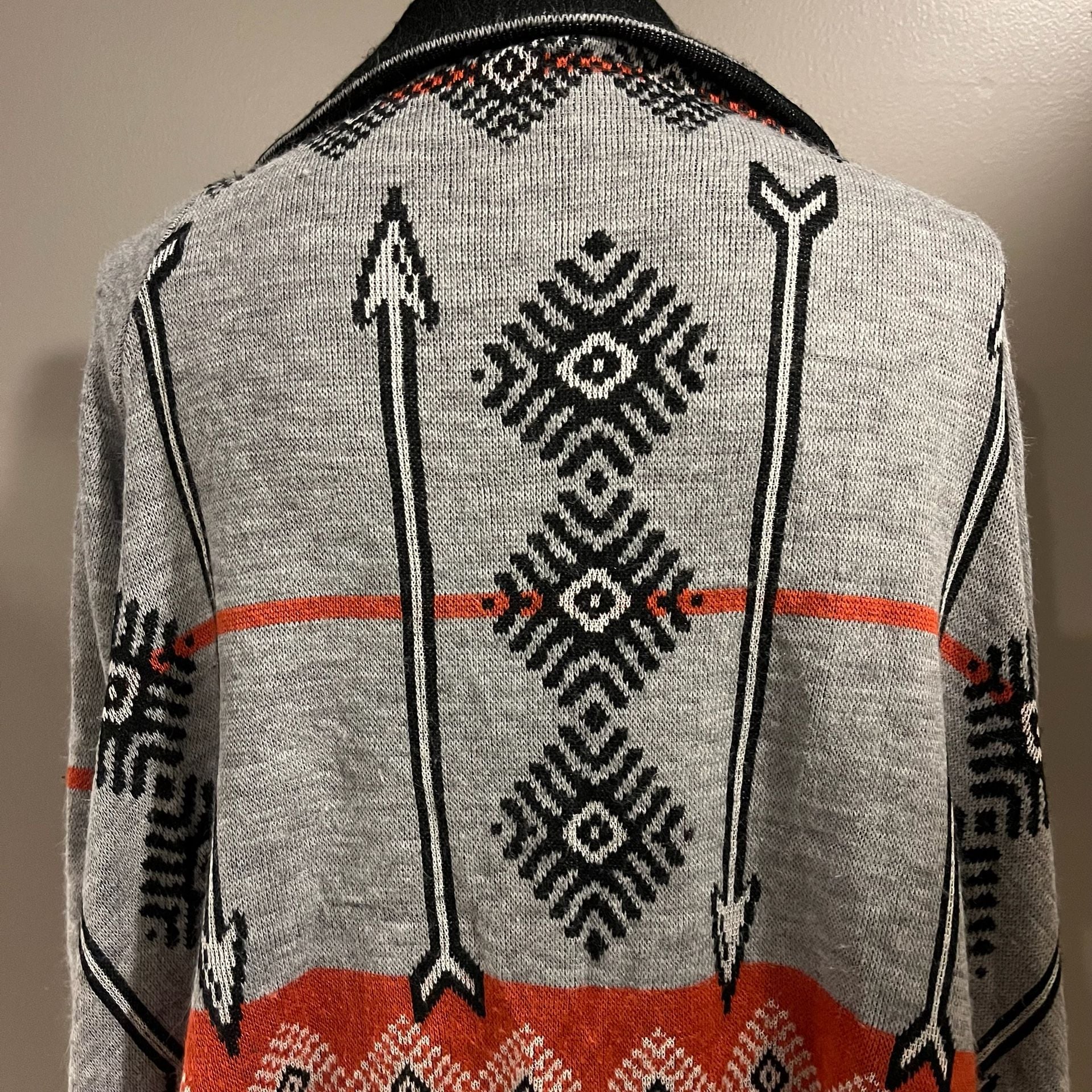 Trillium Cardigan Sweater Size M Aztec Southwestern Open Front Grey 8