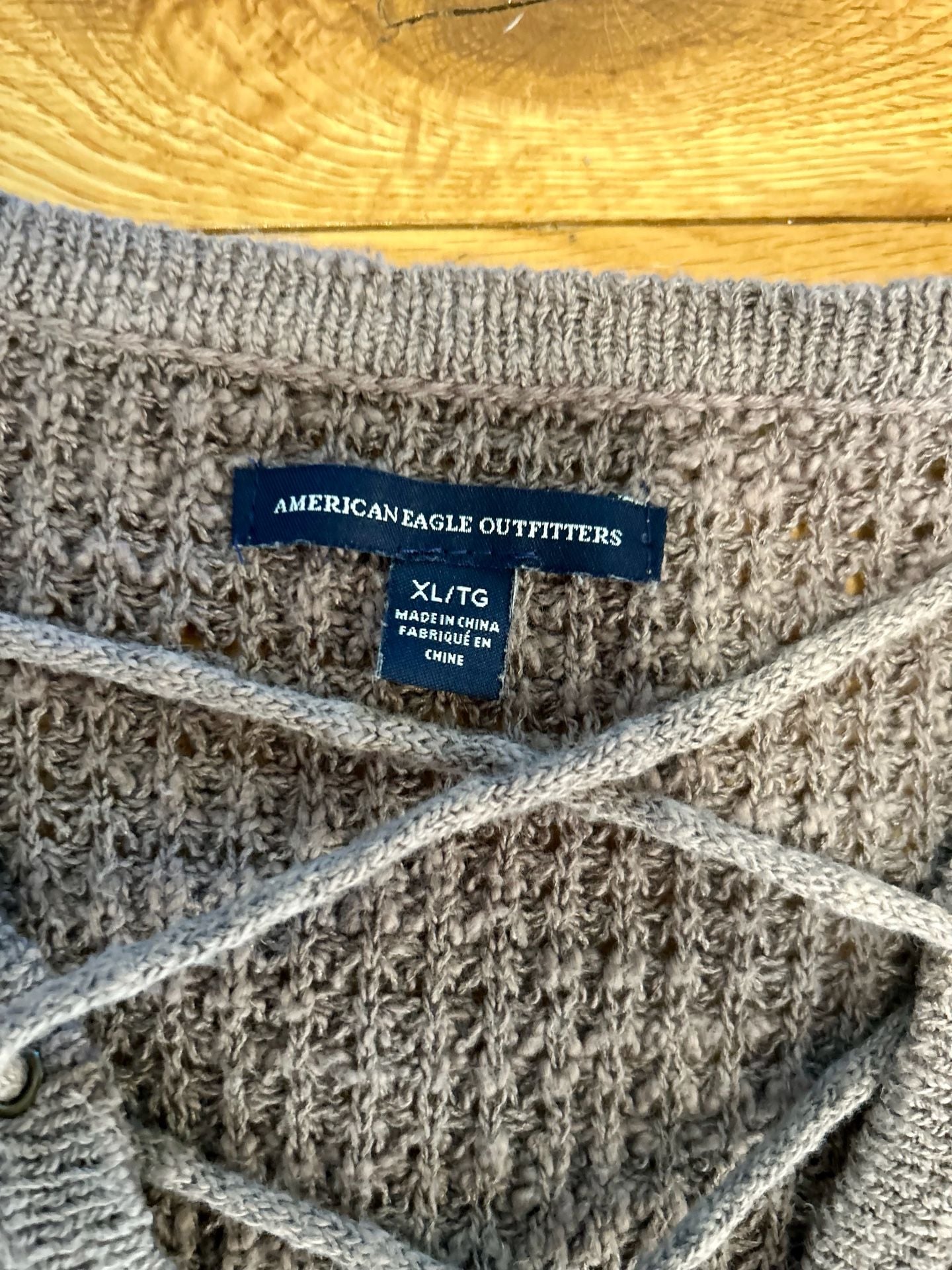 American Eagle Outfitters Lace Up Waffle Knit Sweater Size XL Gray 3