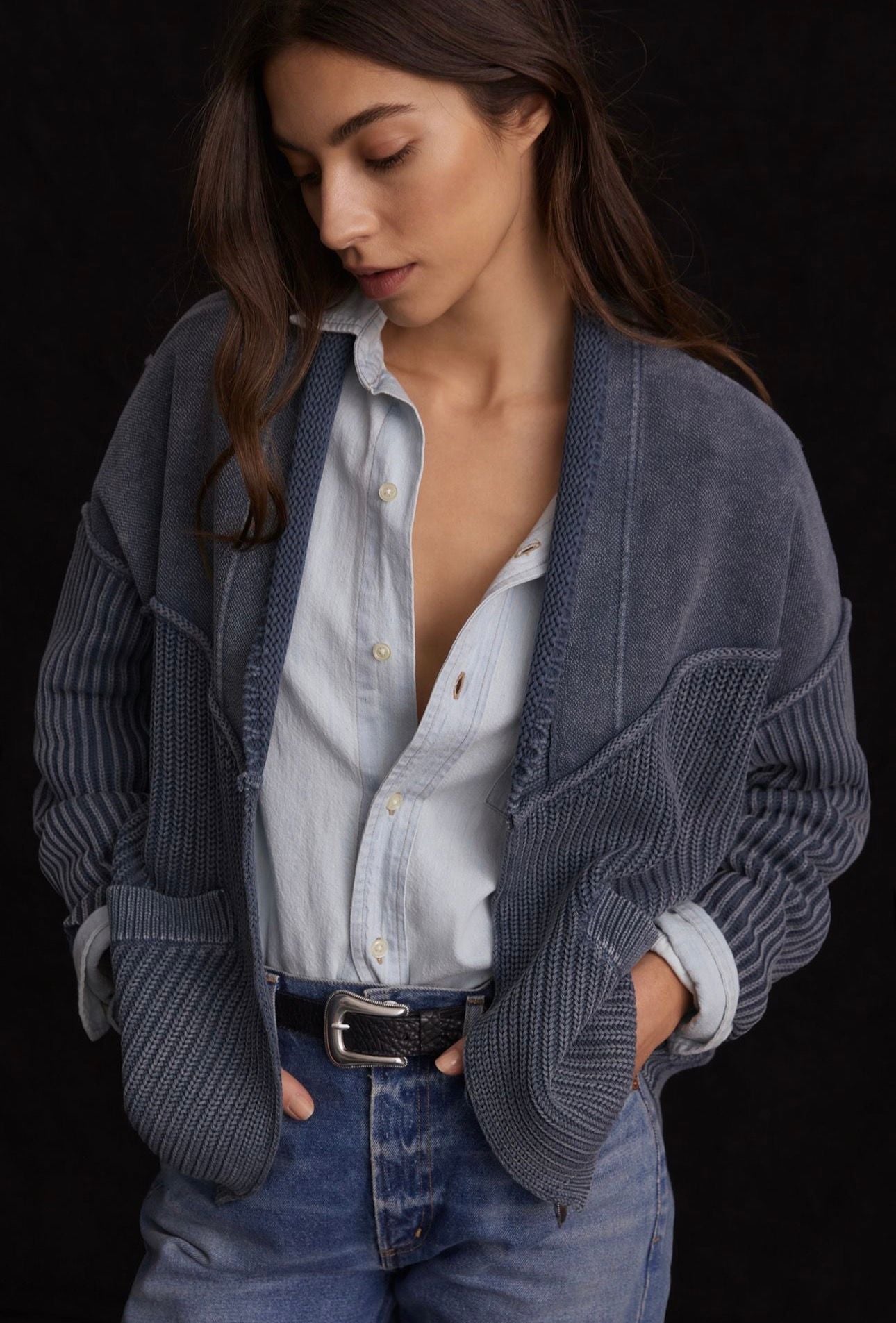 Pilcro Acid Wash Cardigan Size S Blue Cotton Sweater 2