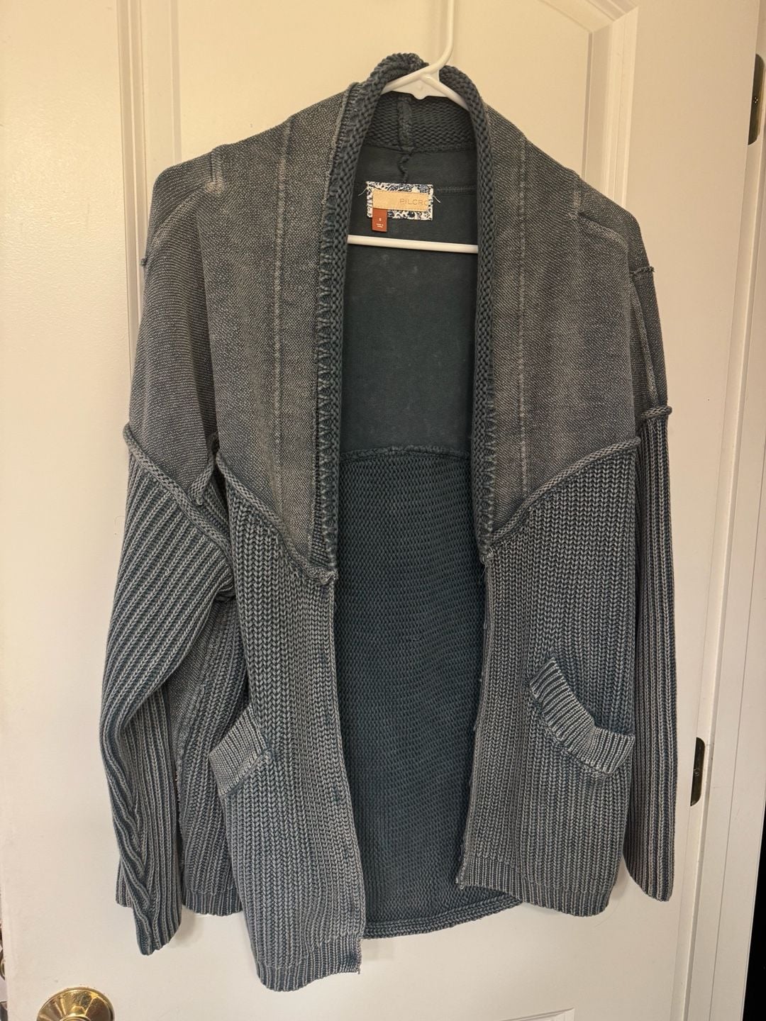 Pilcro Acid Wash Cardigan Size S Blue Cotton Sweater 4