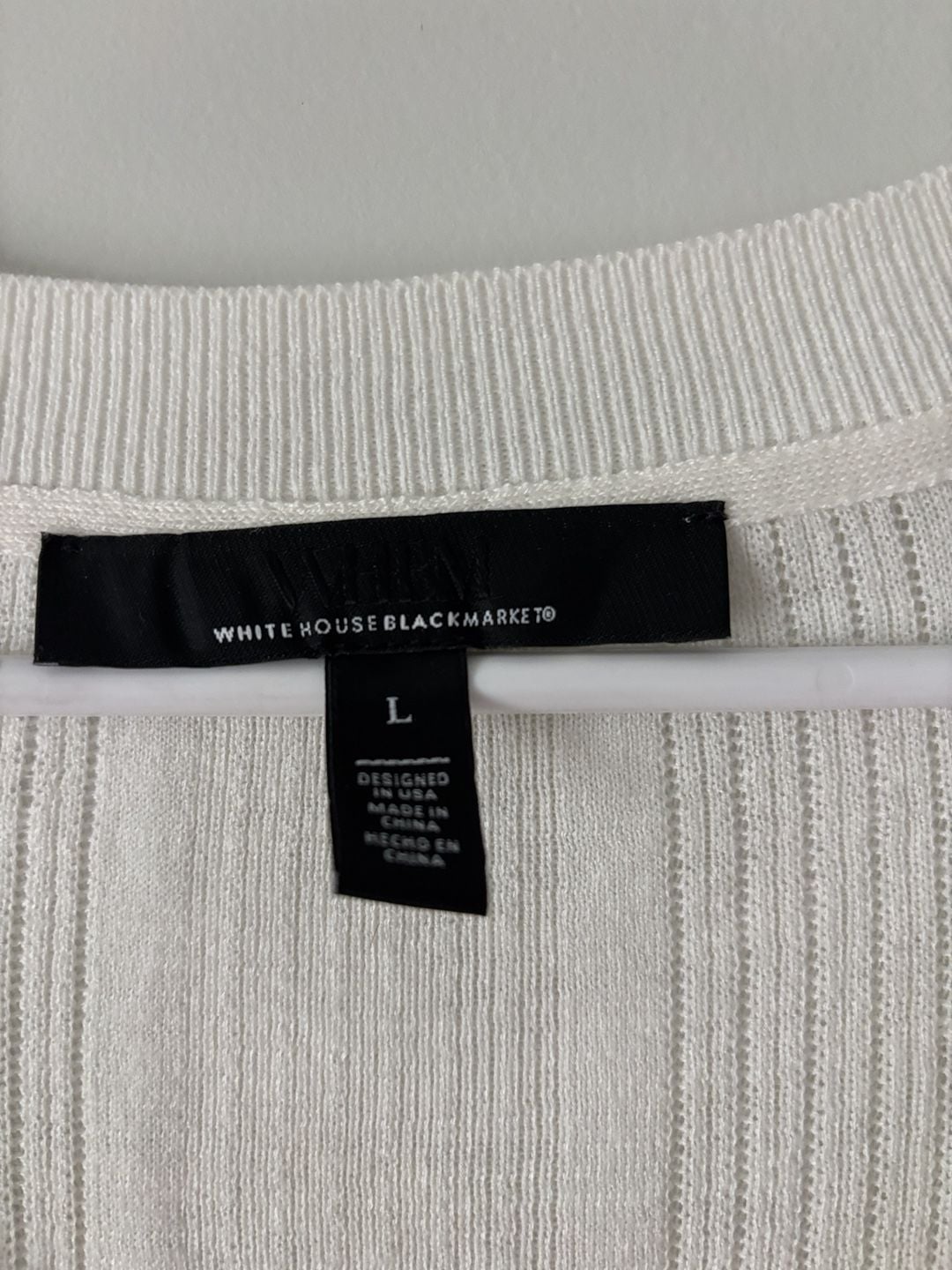 White House Black Market V-Neck Ribbed Sweater Size L White Pullover 3