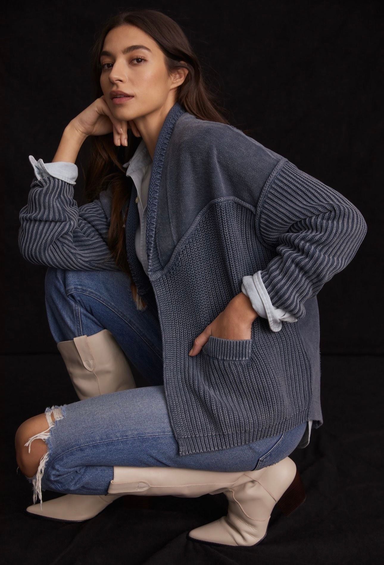 Pilcro Acid Wash Cardigan Size S Blue Cotton Sweater 8