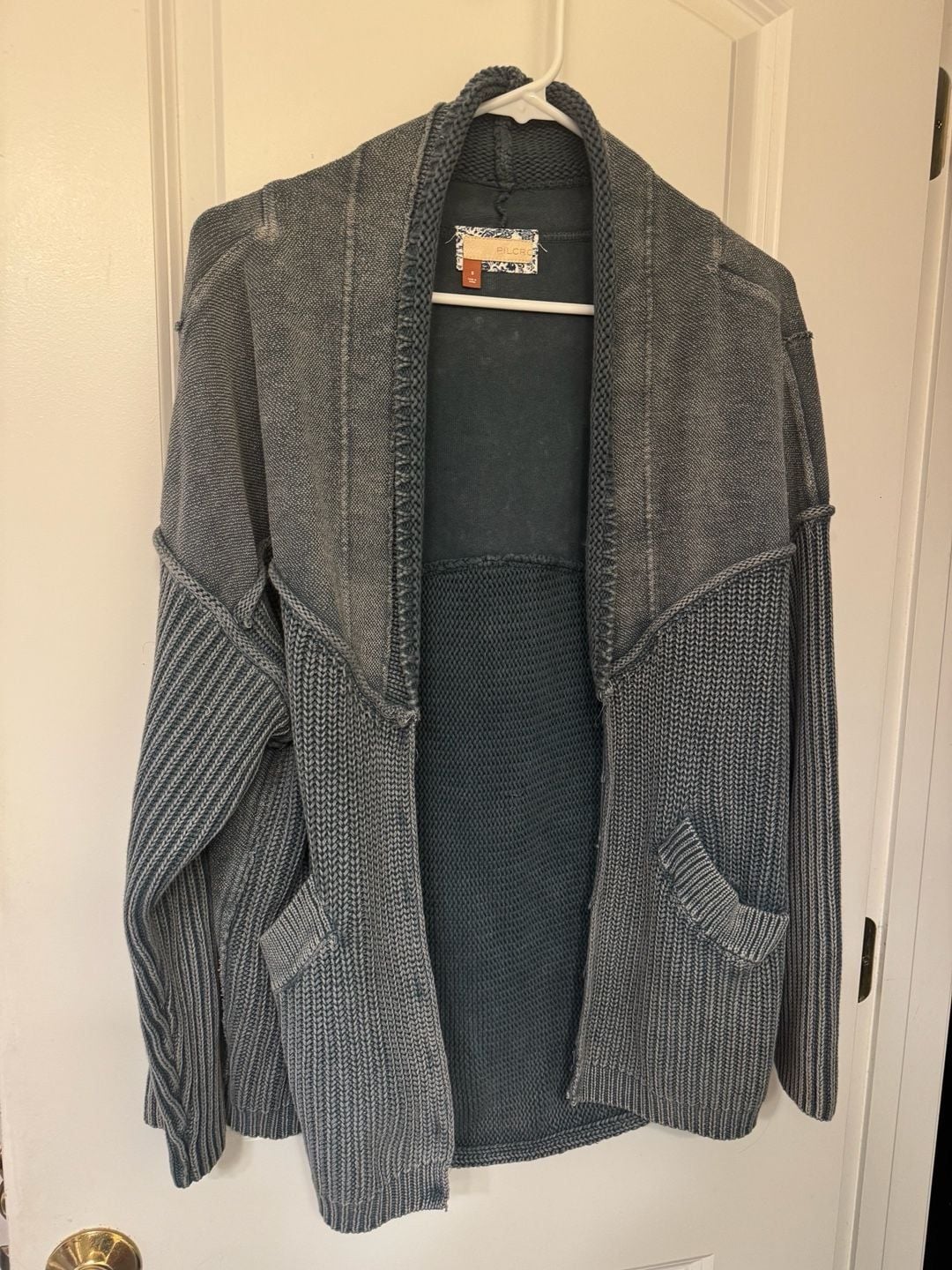 Pilcro Acid Wash Cardigan Size S Blue Cotton Sweater 9