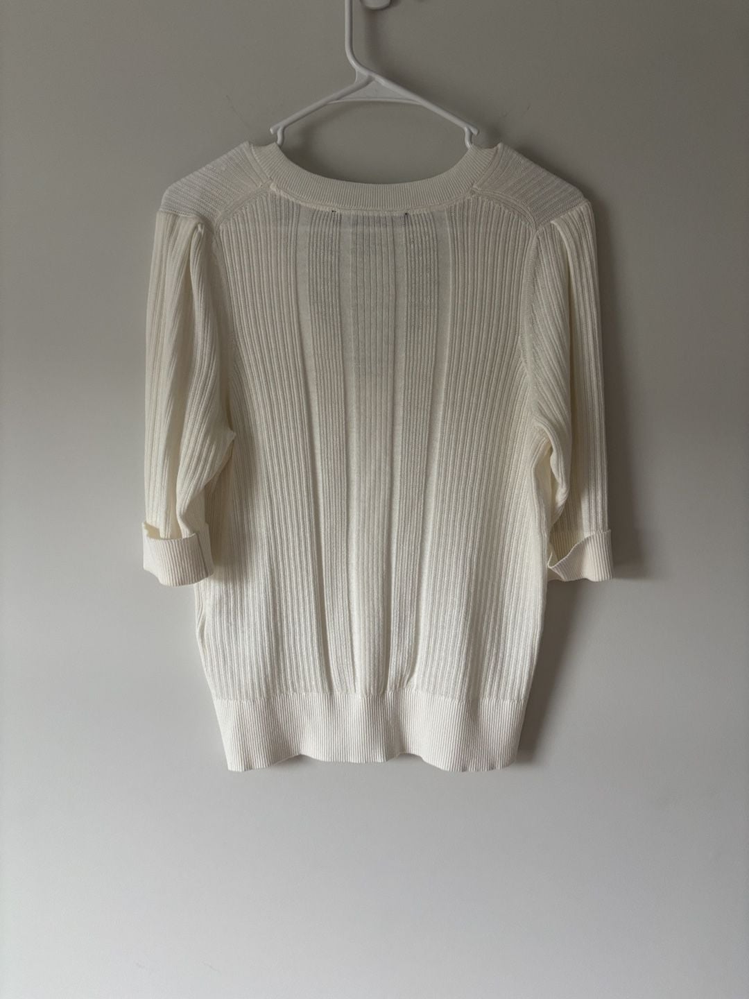 White House Black Market V-Neck Ribbed Sweater Size L White Pullover 5