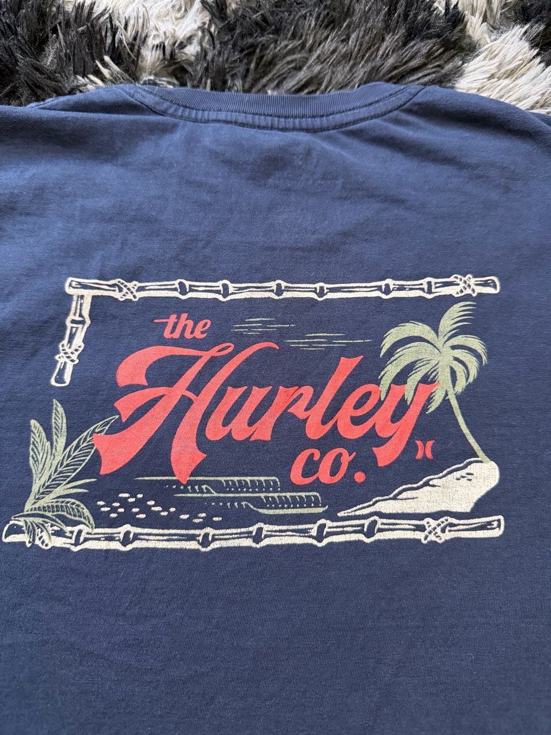 Hurley ‘The Hurley Co’ T-Shirt Size L Navy Blue Cotton Graphic Palm Tree 3
