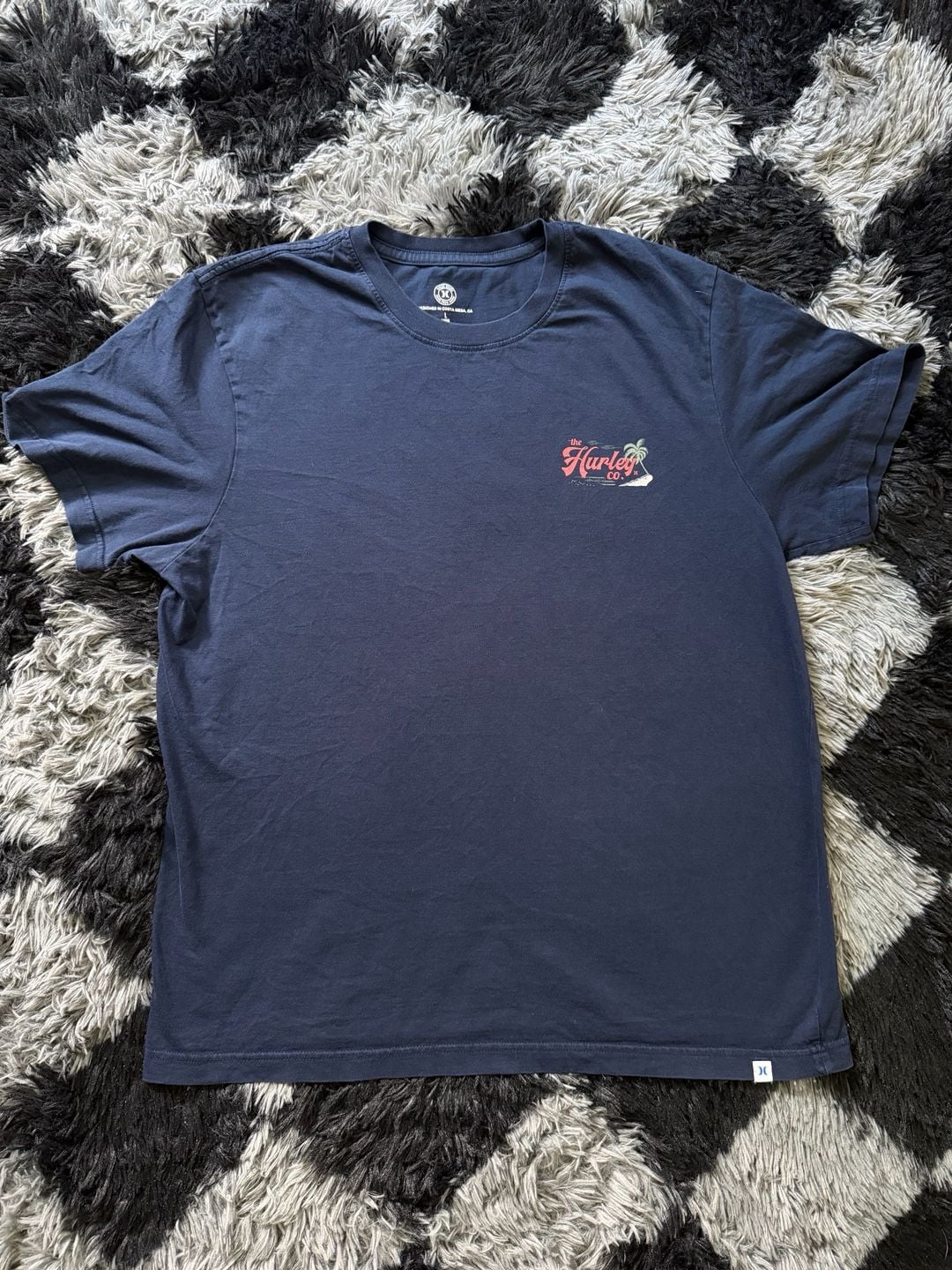 Hurley ‘The Hurley Co’ T-Shirt Size L Navy Blue Cotton Graphic Palm Tree 4