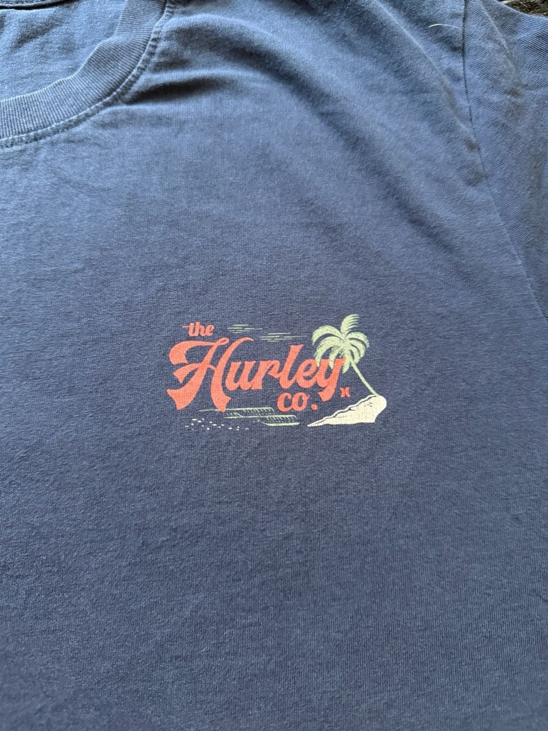 Hurley ‘The Hurley Co’ T-Shirt Size L Navy Blue Cotton Graphic Palm Tree 5