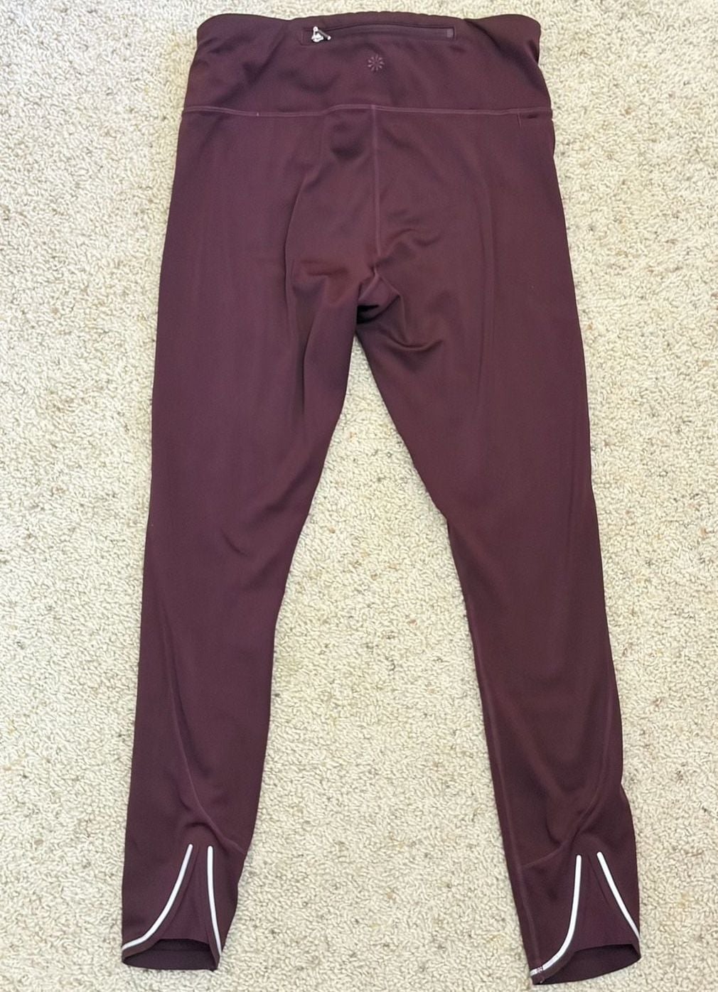 Athleta XS Burgundy High Rise Leggings Reflective Ankle Trim Running Workout 4