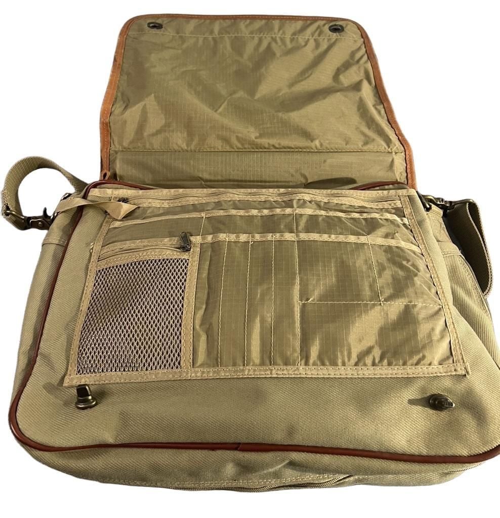Cutter & Buck Canvas And Leather Messenger Bag Briefcase Khaki Brown 13