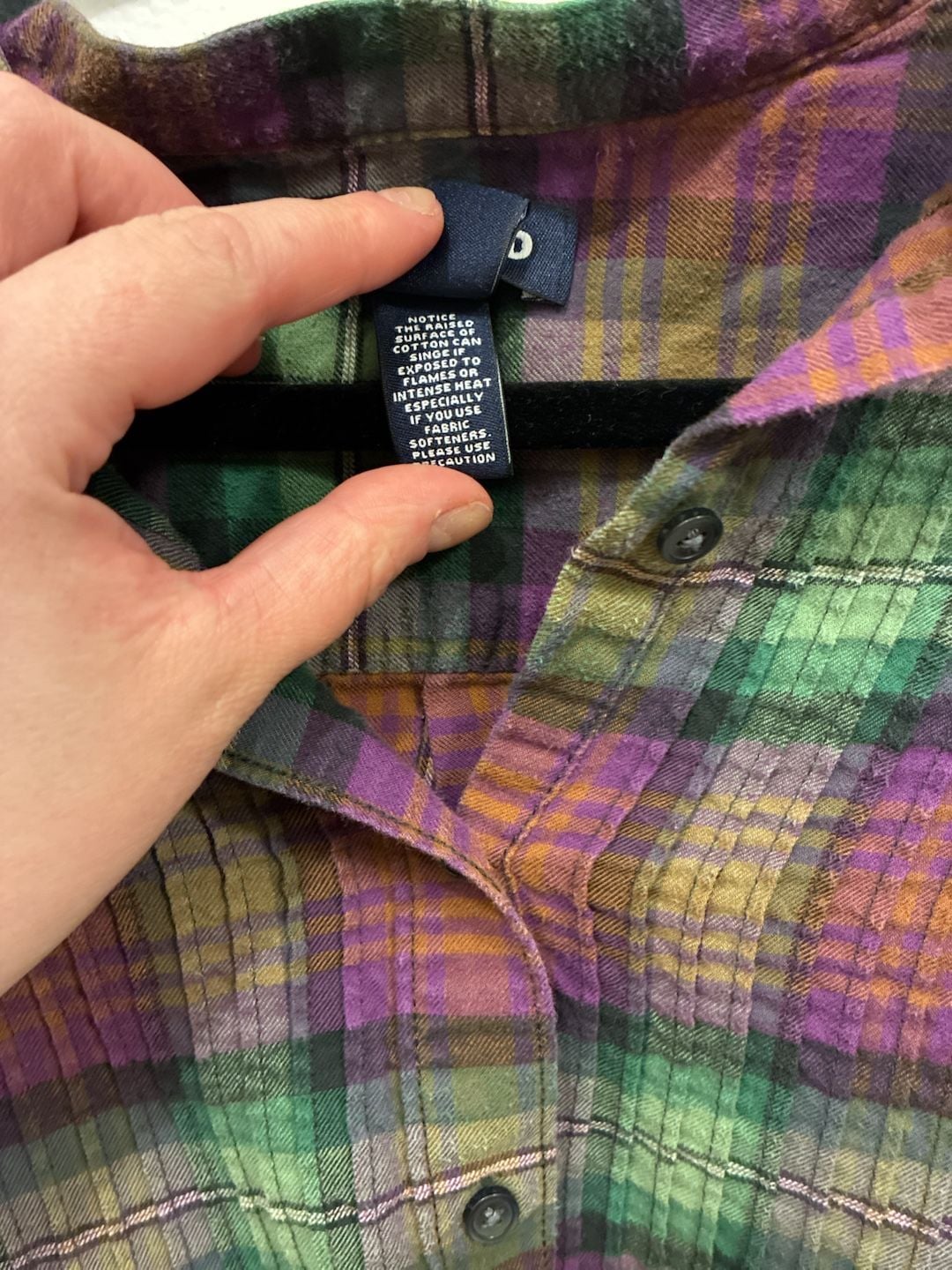 Lands' End Plaid Flannel Shirt Size 6 Green Purple Long Sleeve 4