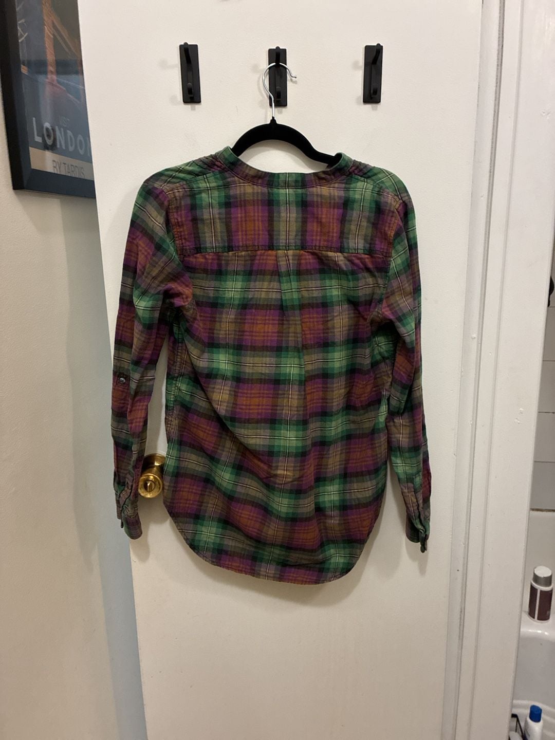 Lands' End Plaid Flannel Shirt Size 6 Green Purple Long Sleeve 5