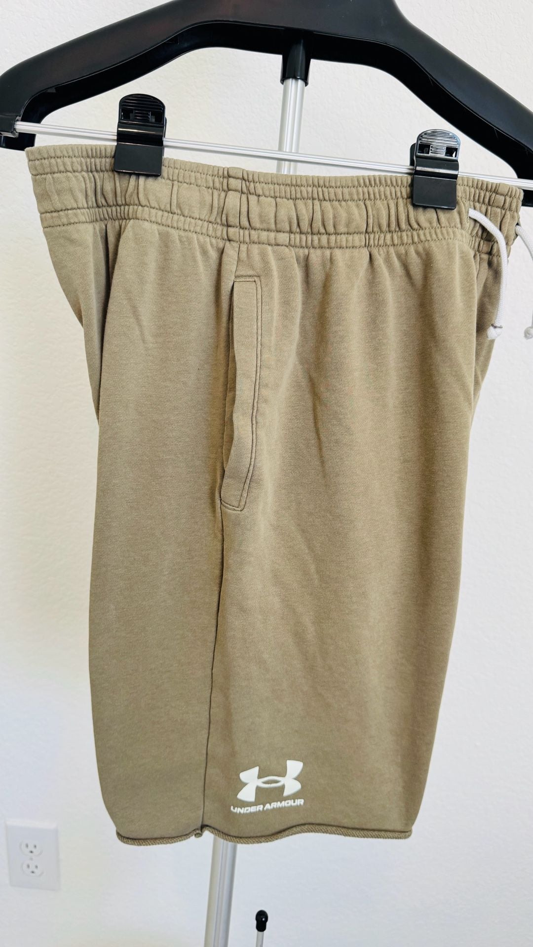 Under Armour Rival Terry Shorts Size L Khaki Drawstring 5