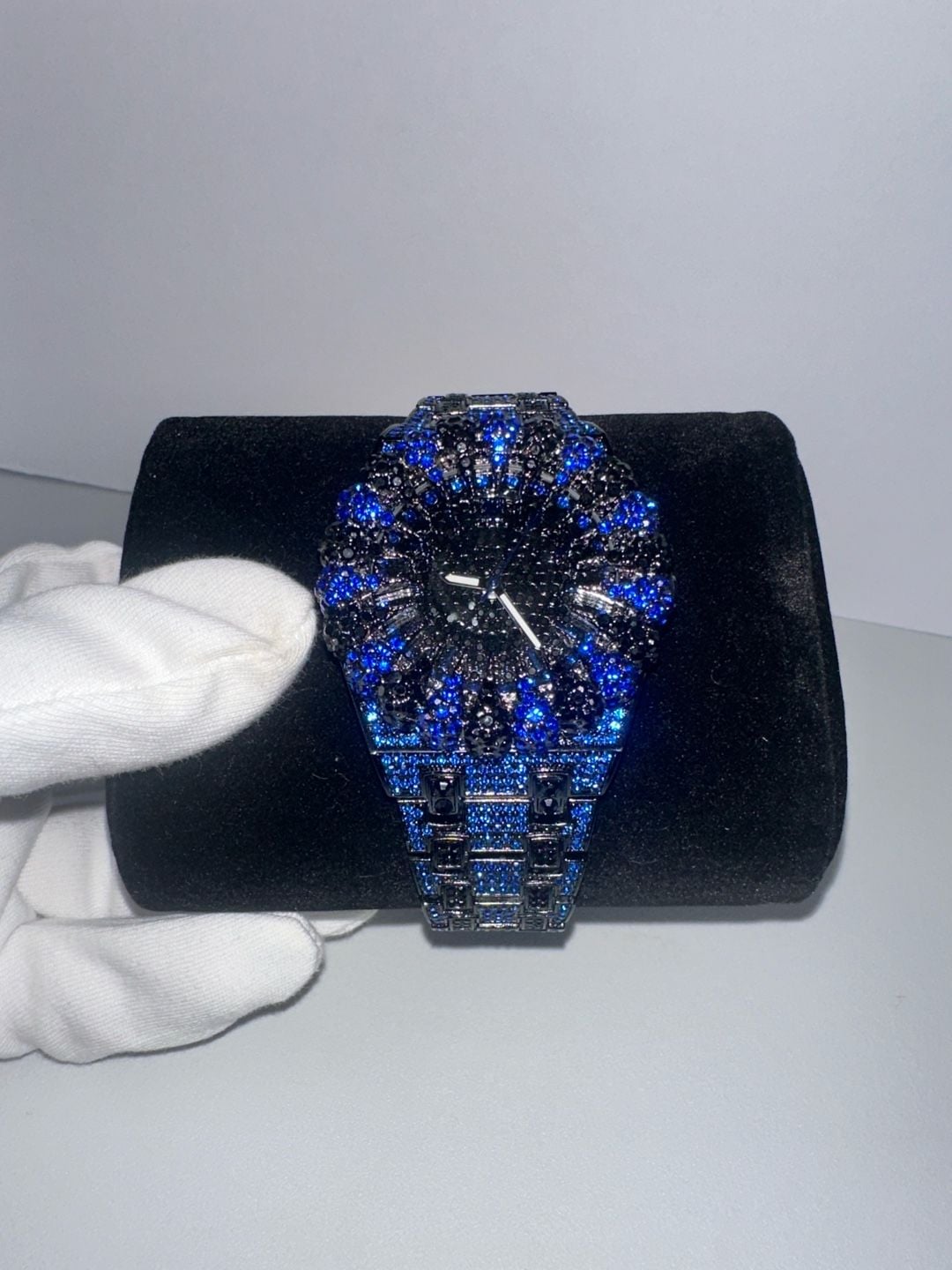 Black & Blue Iced Out Rhinestone Fashion Watch – Sunburst Bezel 2