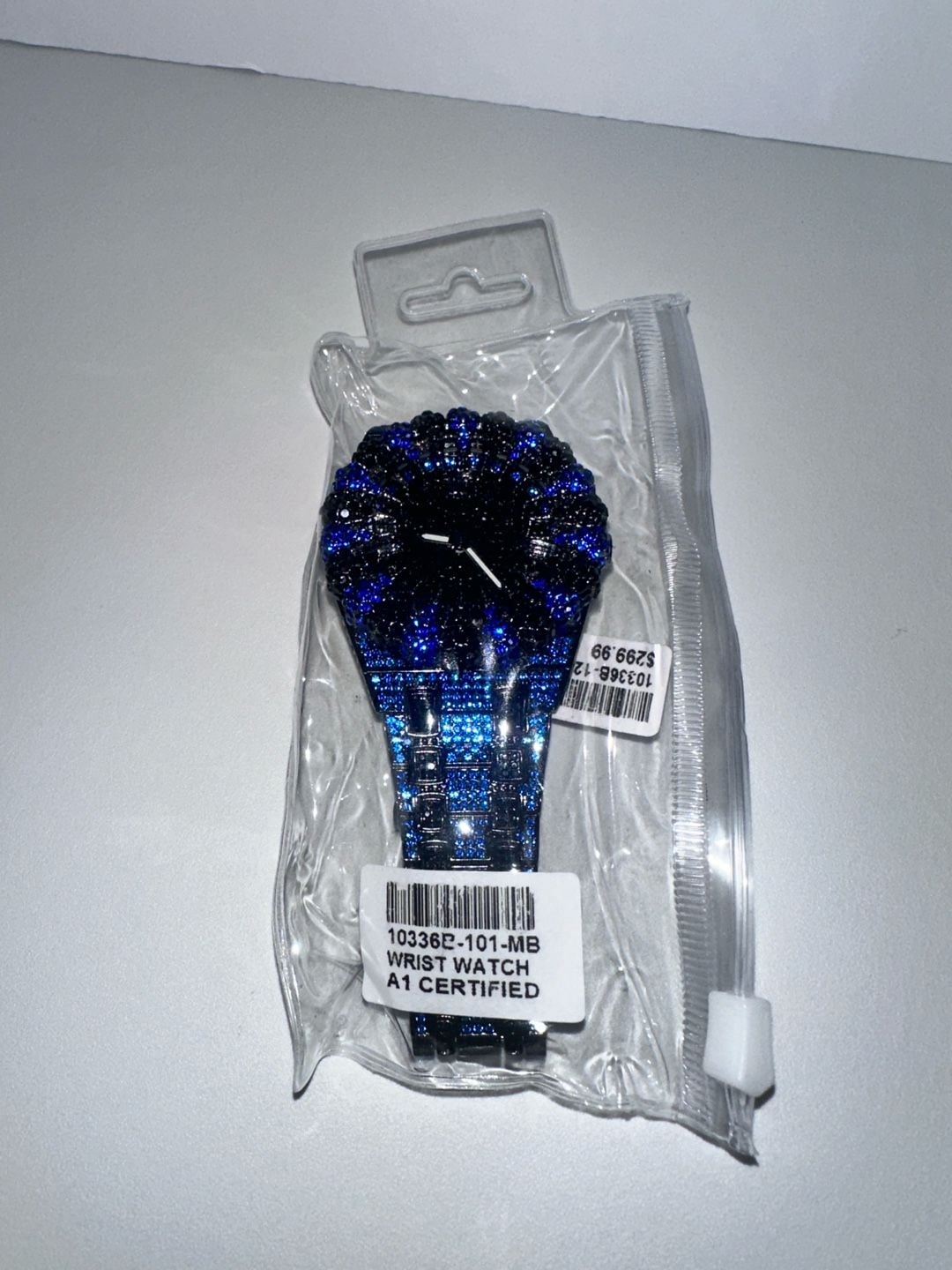 Black & Blue Iced Out Rhinestone Fashion Watch – Sunburst Bezel 5